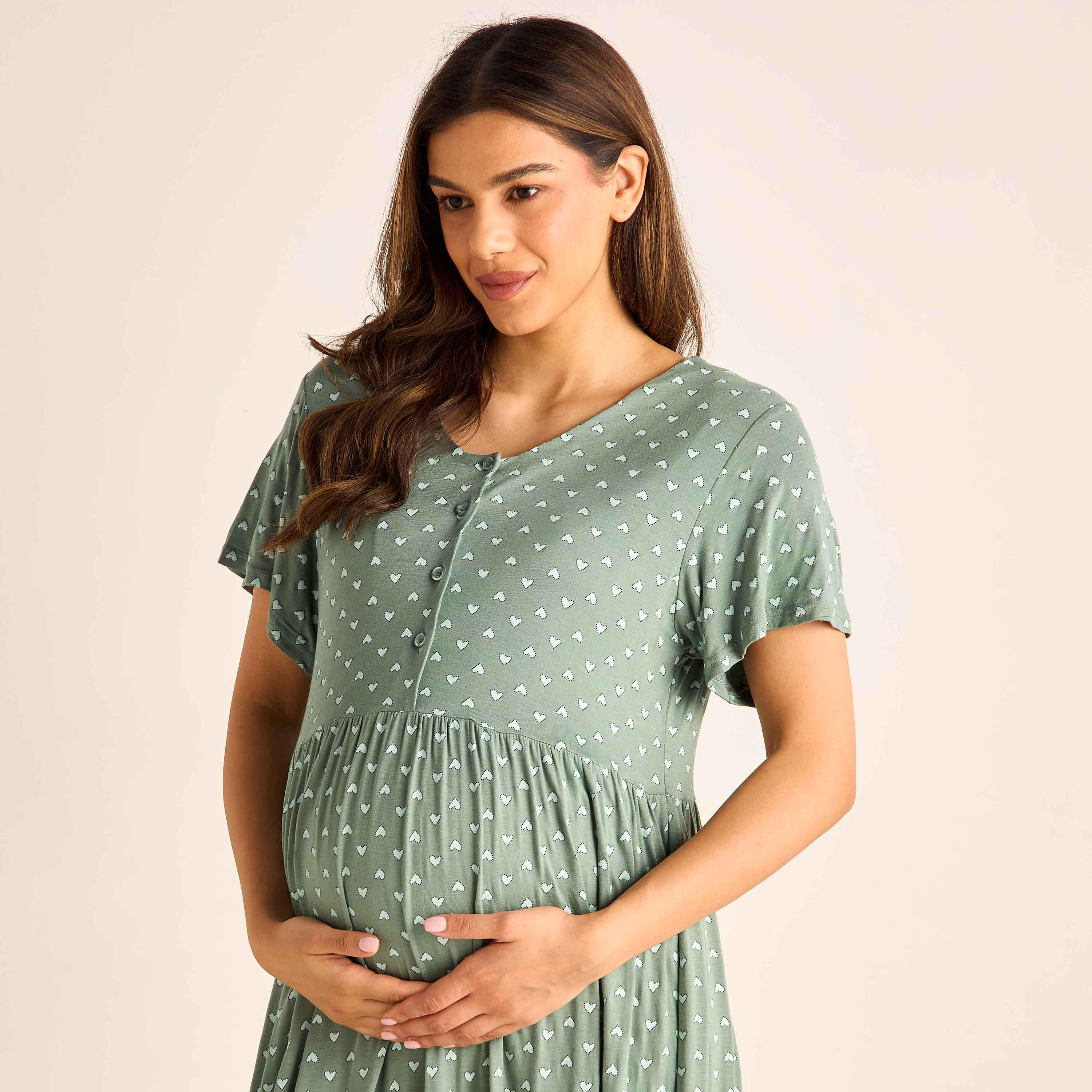 قميص نوم للحوامل بأكمام قصيرة وطبعات-women-clothing-maternity-nightwear-image-2
