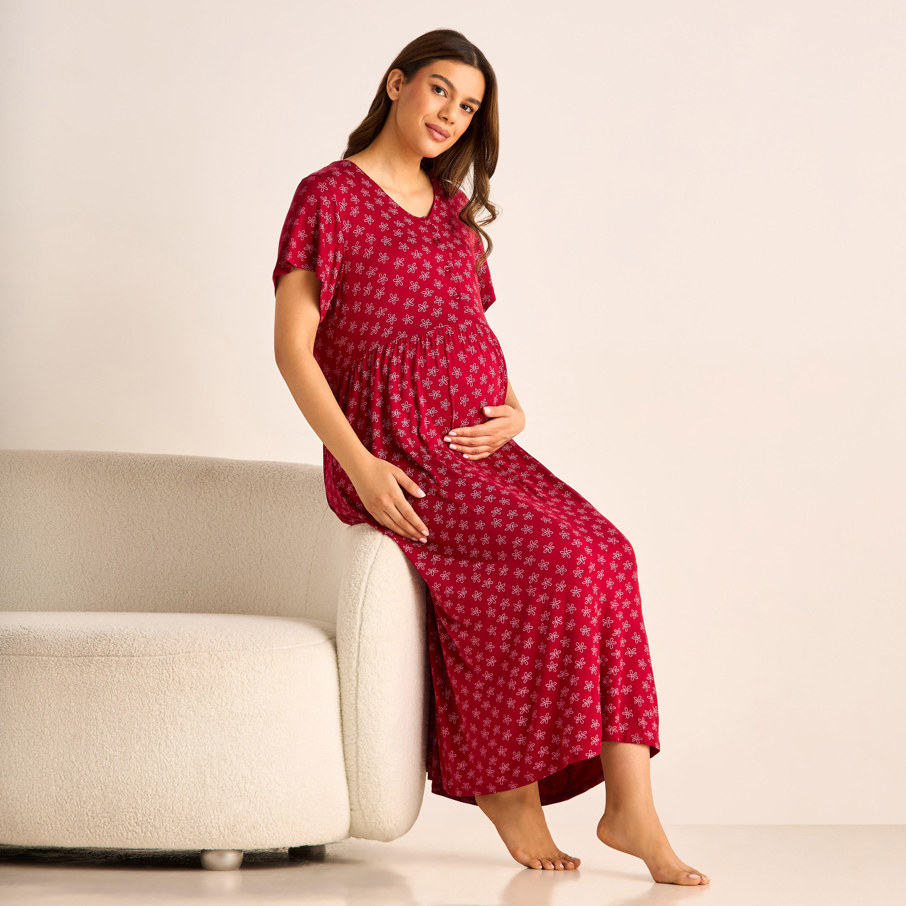 Printed Maternity Sleepshirt with Short Sleeves-women-clothing-maternity-nightwear-image-1