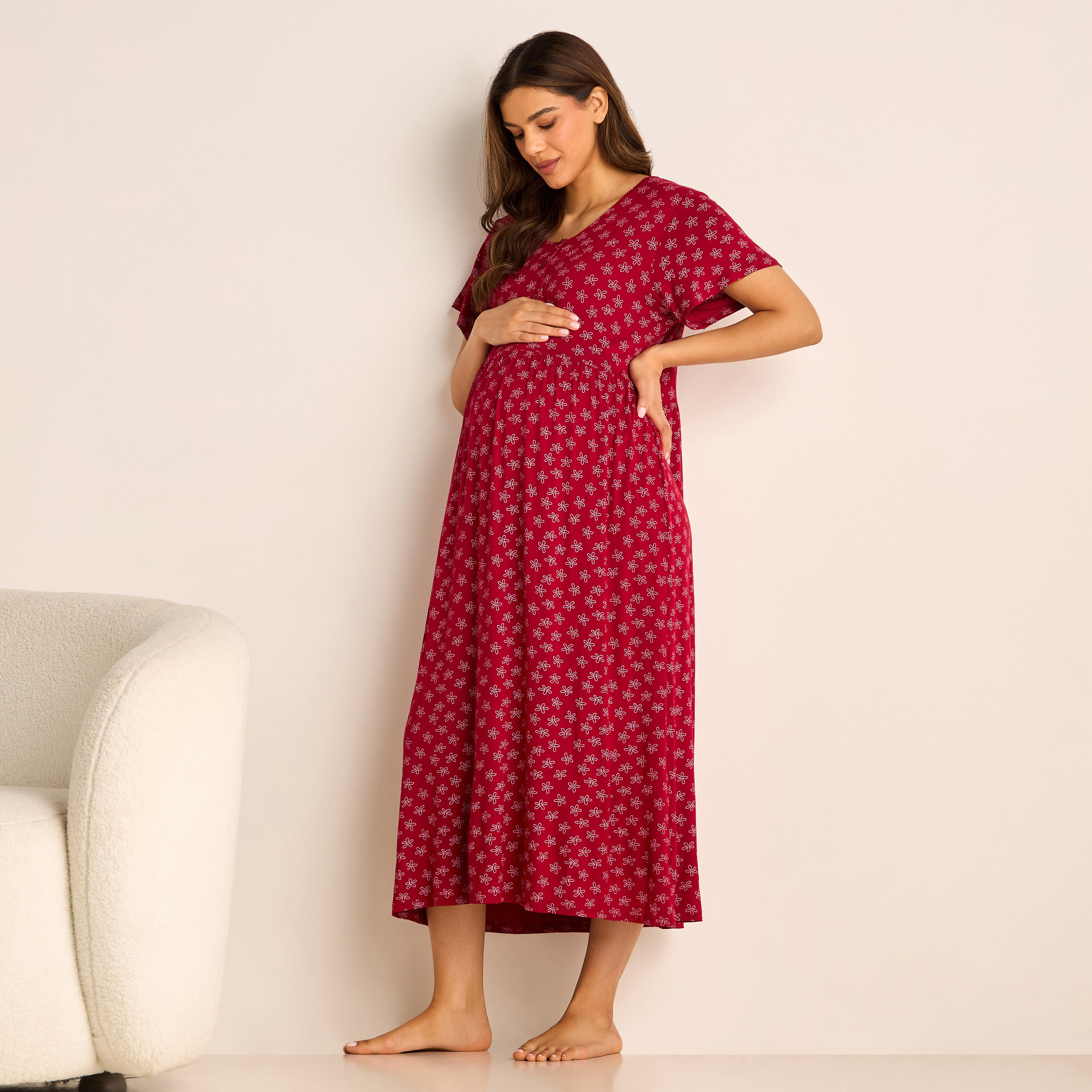 Printed Maternity Sleepshirt with Short Sleeves-women-clothing-maternity-nightwear-image-2