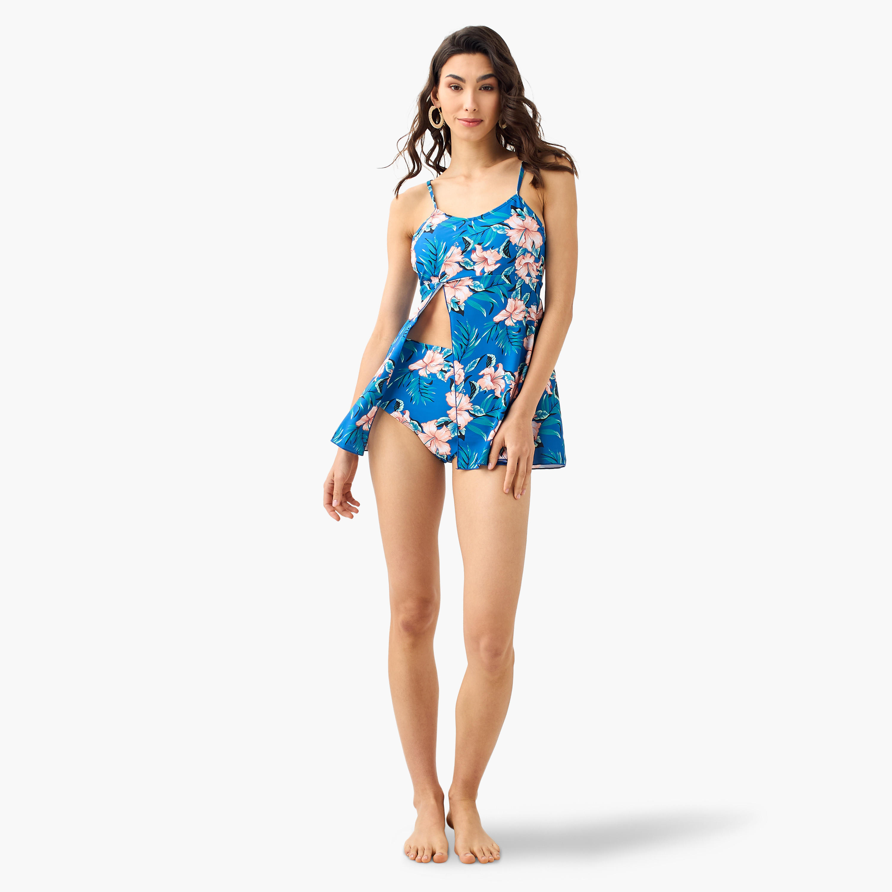 طقم سروال داخلي وبلوزة سباحة بحمالات وطبعات أزهار-women-clothing-swimandbeach-swimsuits-image-2