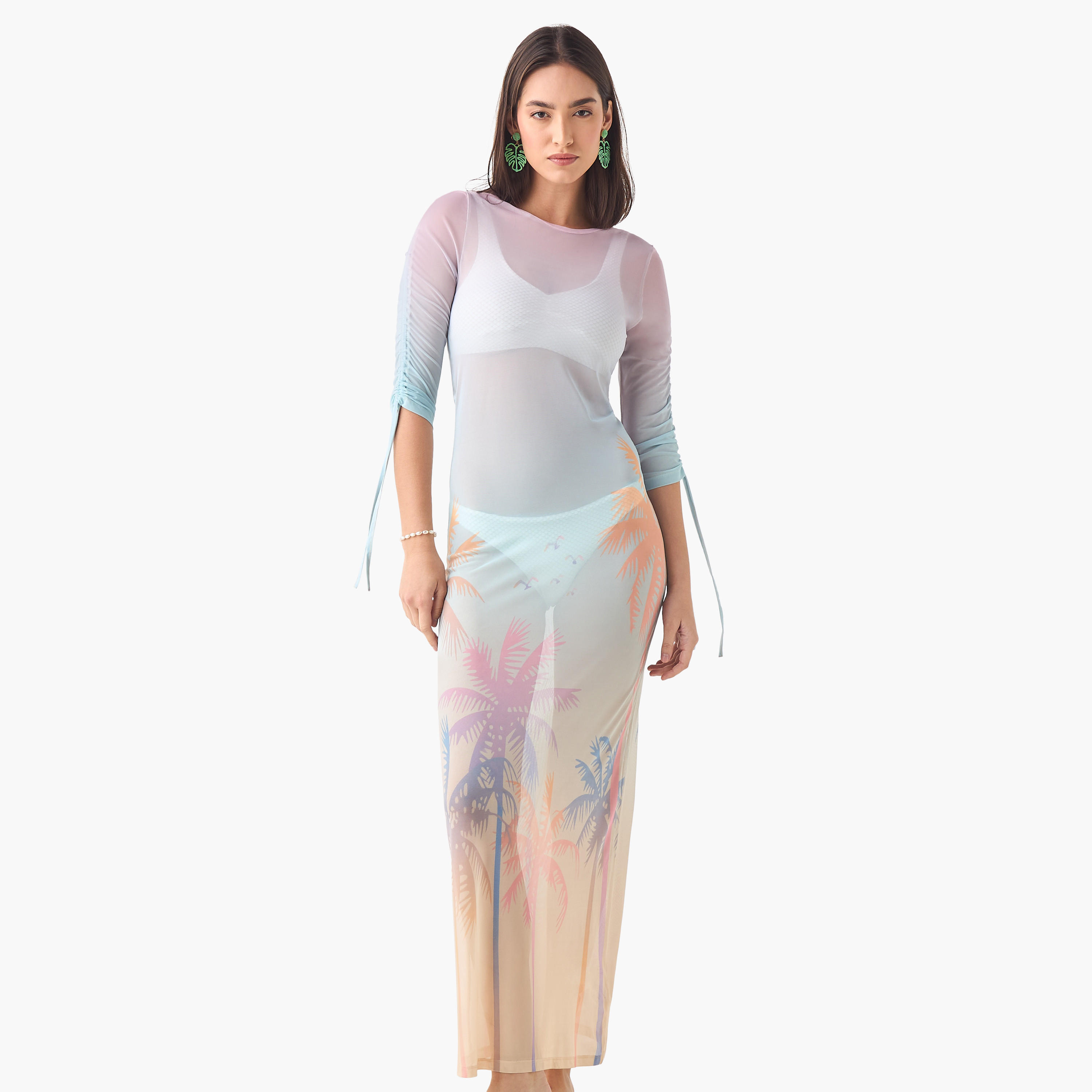 Tropical Print Cover-Up with Ruched Detail-women-clothing-swimandbeach-beachwear-image-2