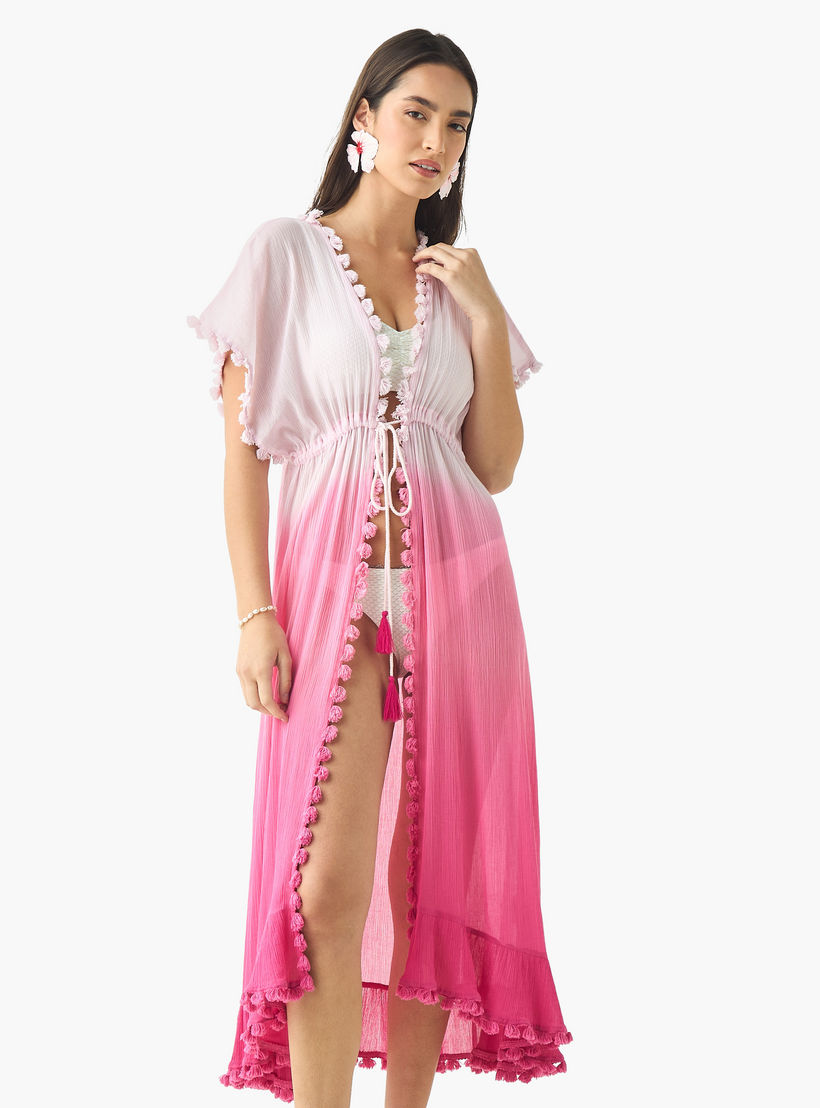 Pom Pom Detail Cover-Up with Tie-Ups-women-clothing-swimandbeach-beachwear-image-2