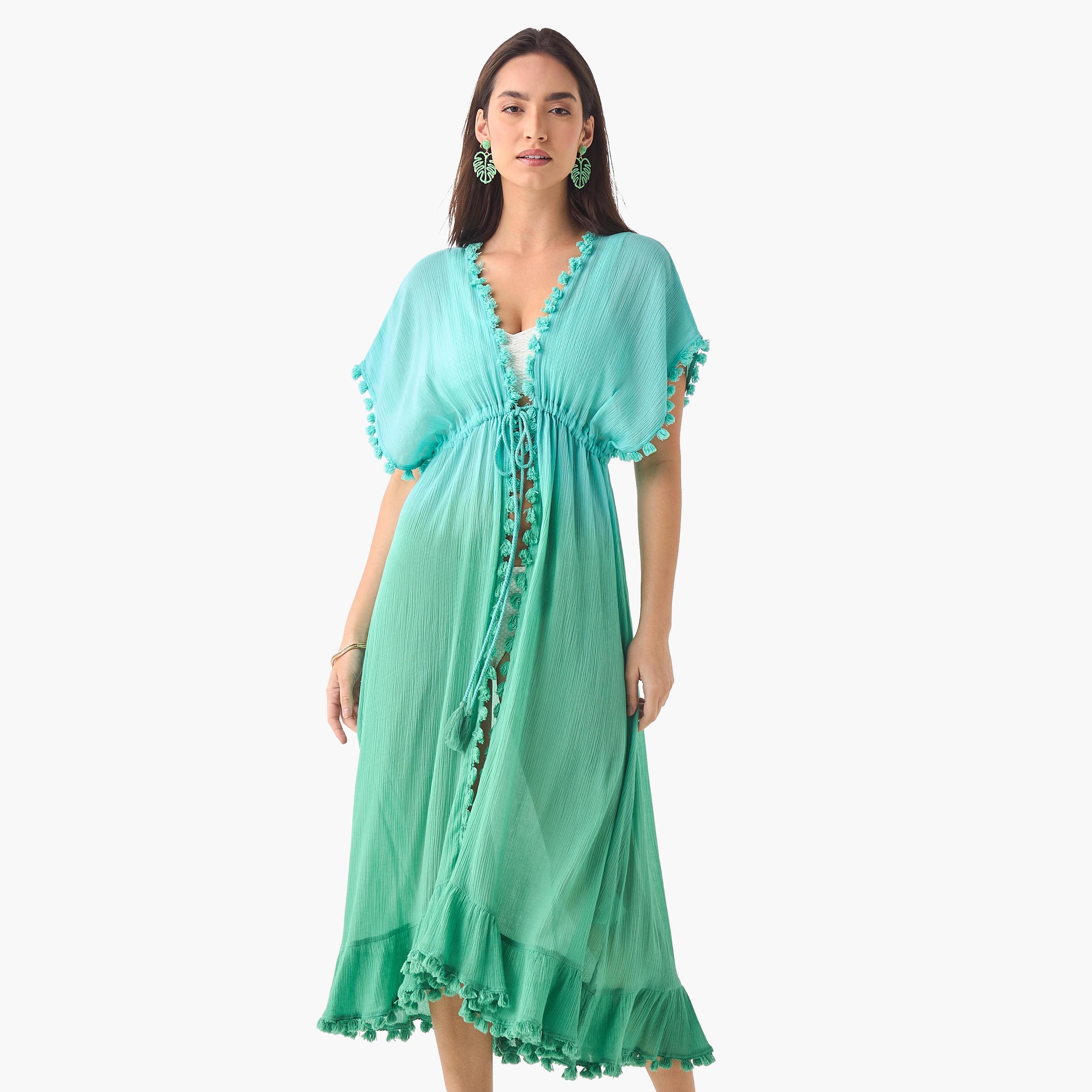 Pom Pom Detail Cover-Up with Tie-Ups-women-clothing-swimandbeach-beachwear-image-2