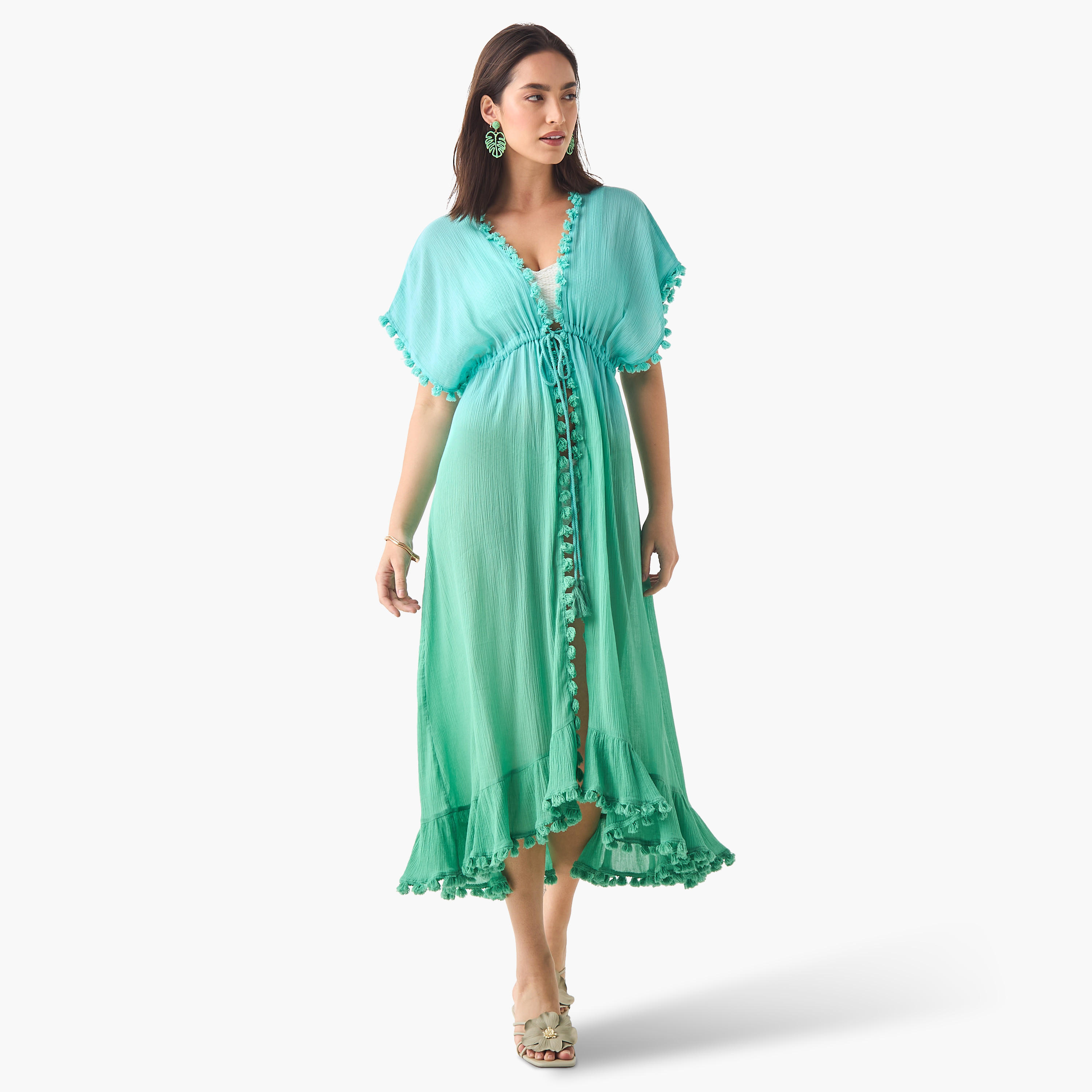 Pom Pom Detail Cover-Up with Tie-Ups-women-clothing-swimandbeach-beachwear-image-3