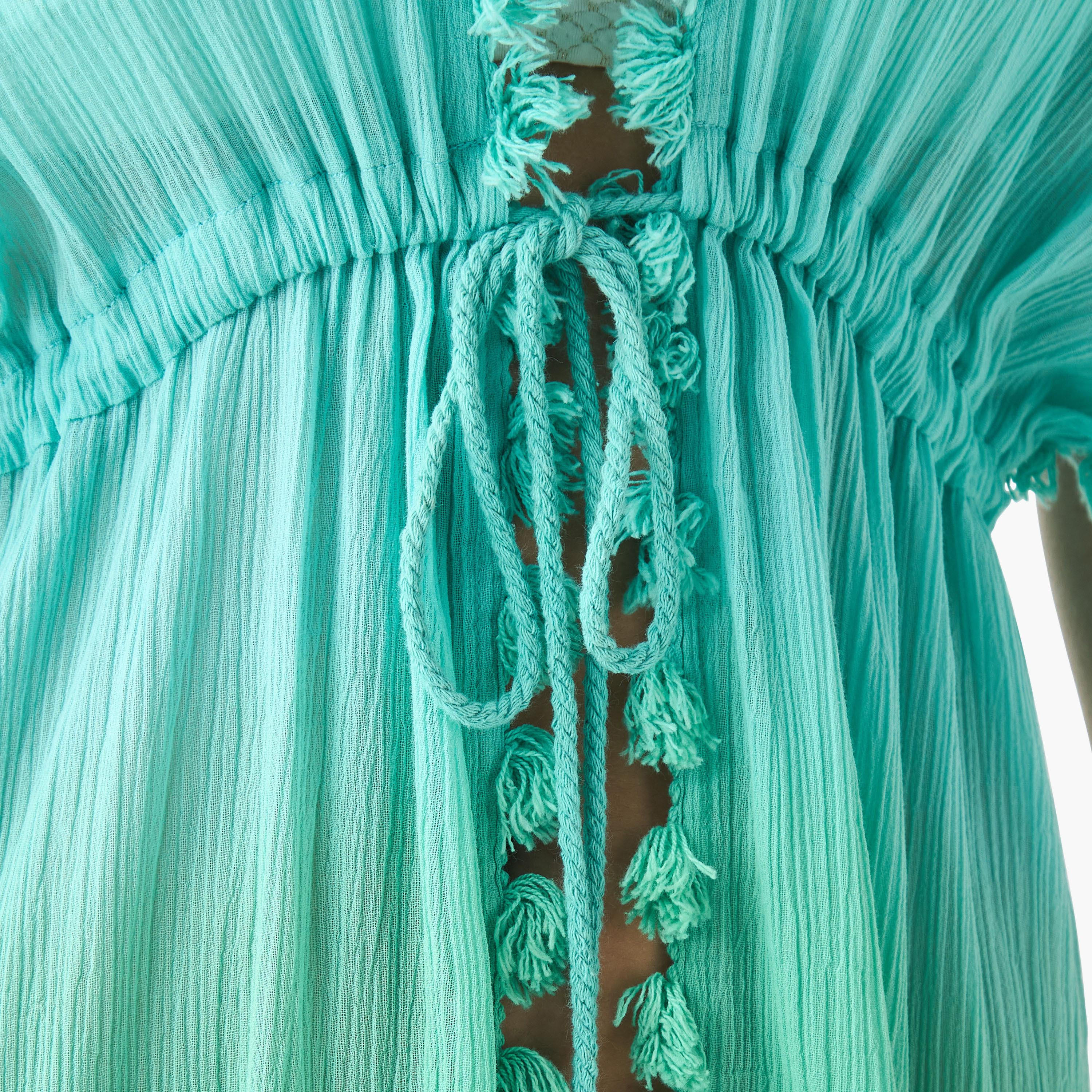 Pom Pom Detail Cover-Up with Tie-Ups-women-clothing-swimandbeach-beachwear-image-6