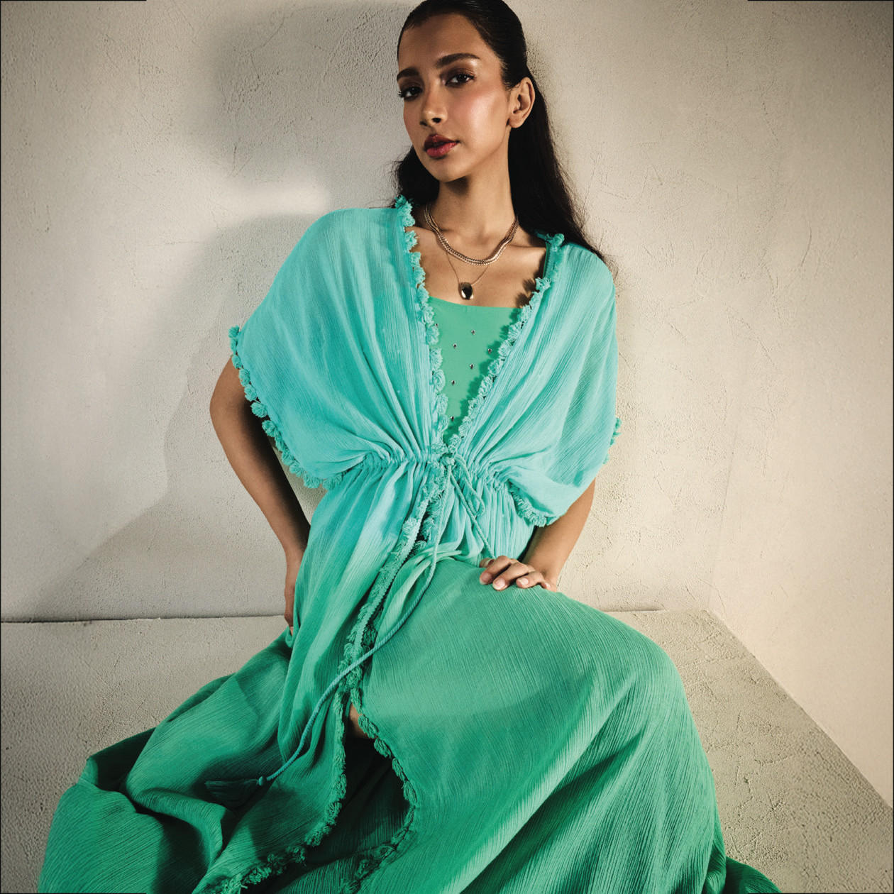 Pom Pom Detail Cover-Up with Tie-Ups-women-clothing-swimandbeach-beachwear-image-1