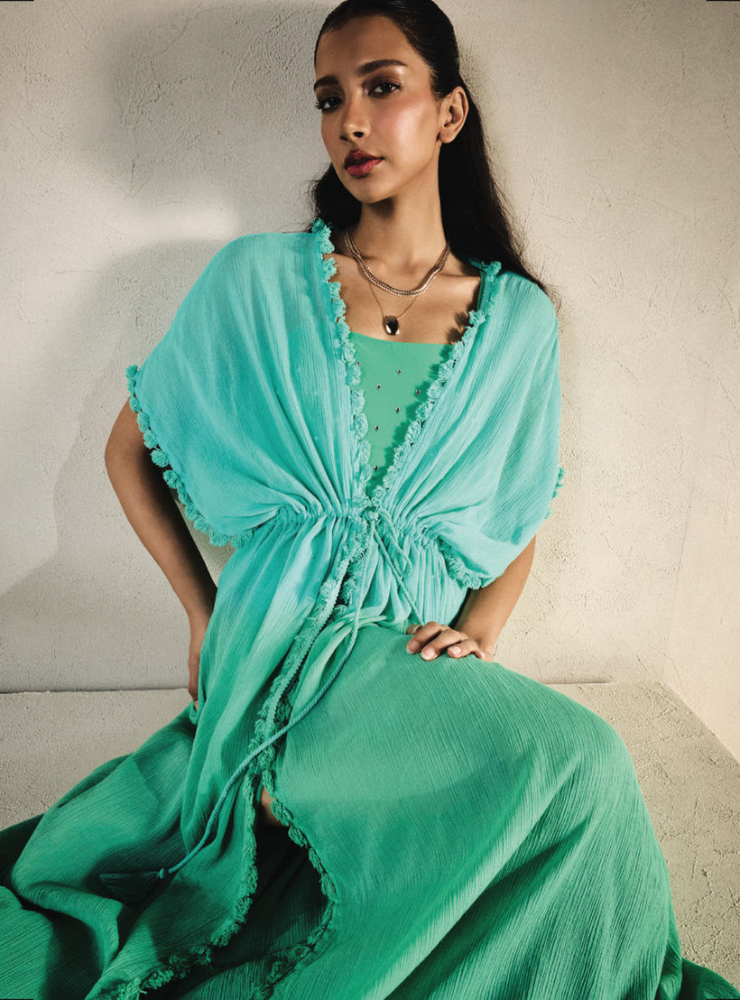 Pom Pom Detail Cover-Up with Tie-Ups-women-clothing-swimandbeach-beachwear-image-1