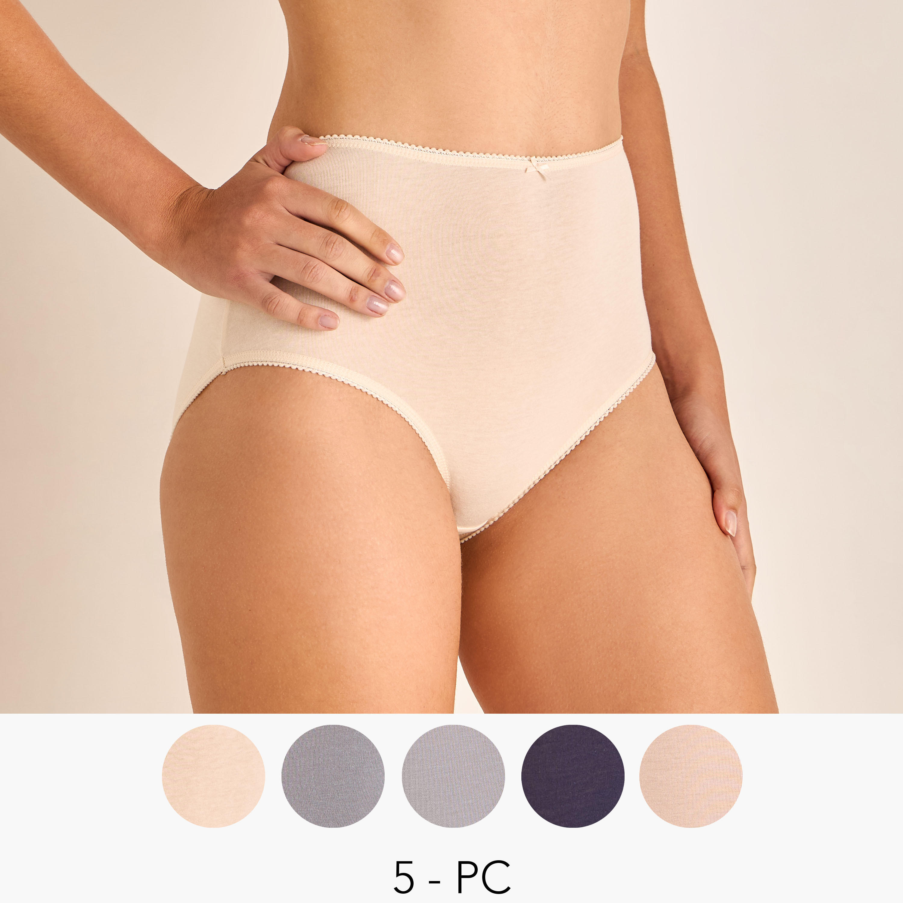 طقم سراويل تشكيل جسم سادة بحواف دانتيل عدد 5-women-clothing-lingerie-shapewear-image-1