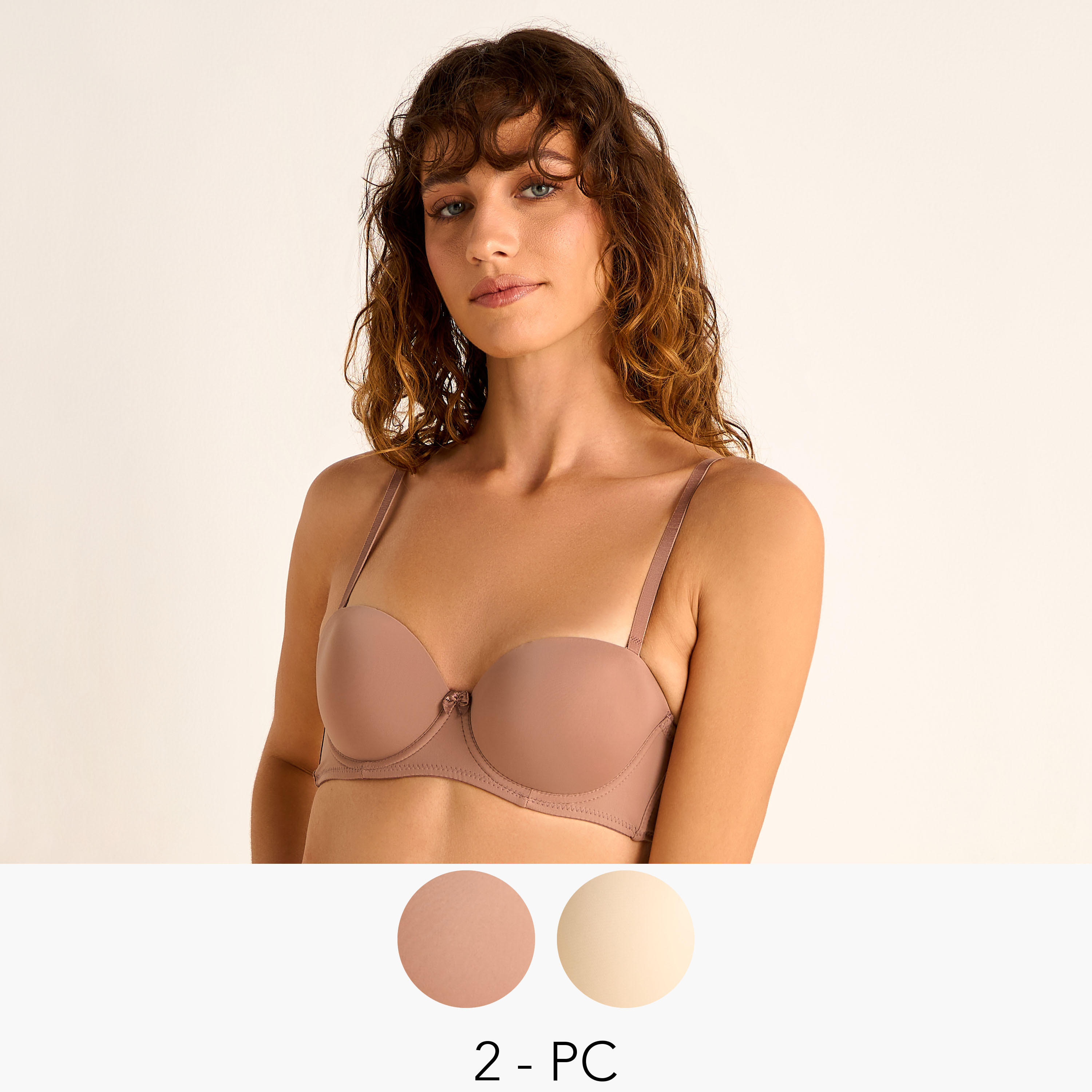 Set of 2 - Bow Detail Wired Balconette Bra with Hook and Eye Closure-women-clothing-lingerie-bras-image-1