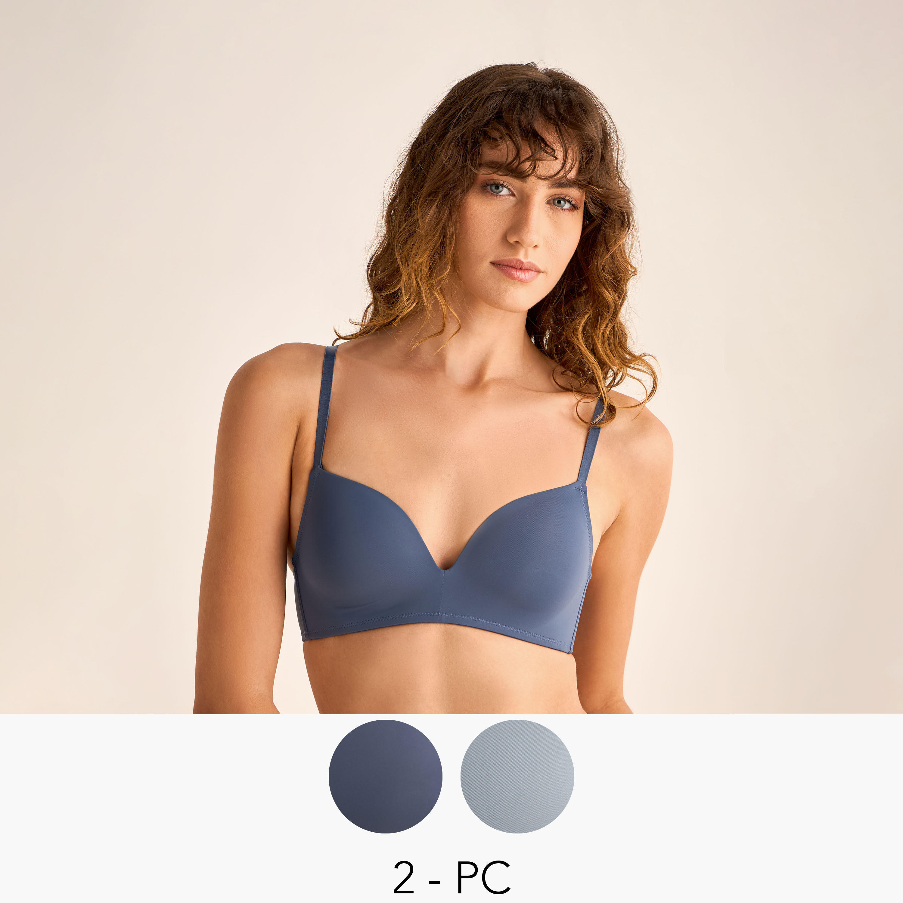Set of 2 - Non-Wired Bra with Hook and Eye Closure-women-clothing-lingerie-bras-image-1