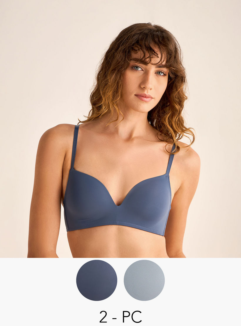 Set of 2 - Non-Wired Bra with Hook and Eye Closure-women-clothing-lingerie-bras-image-1