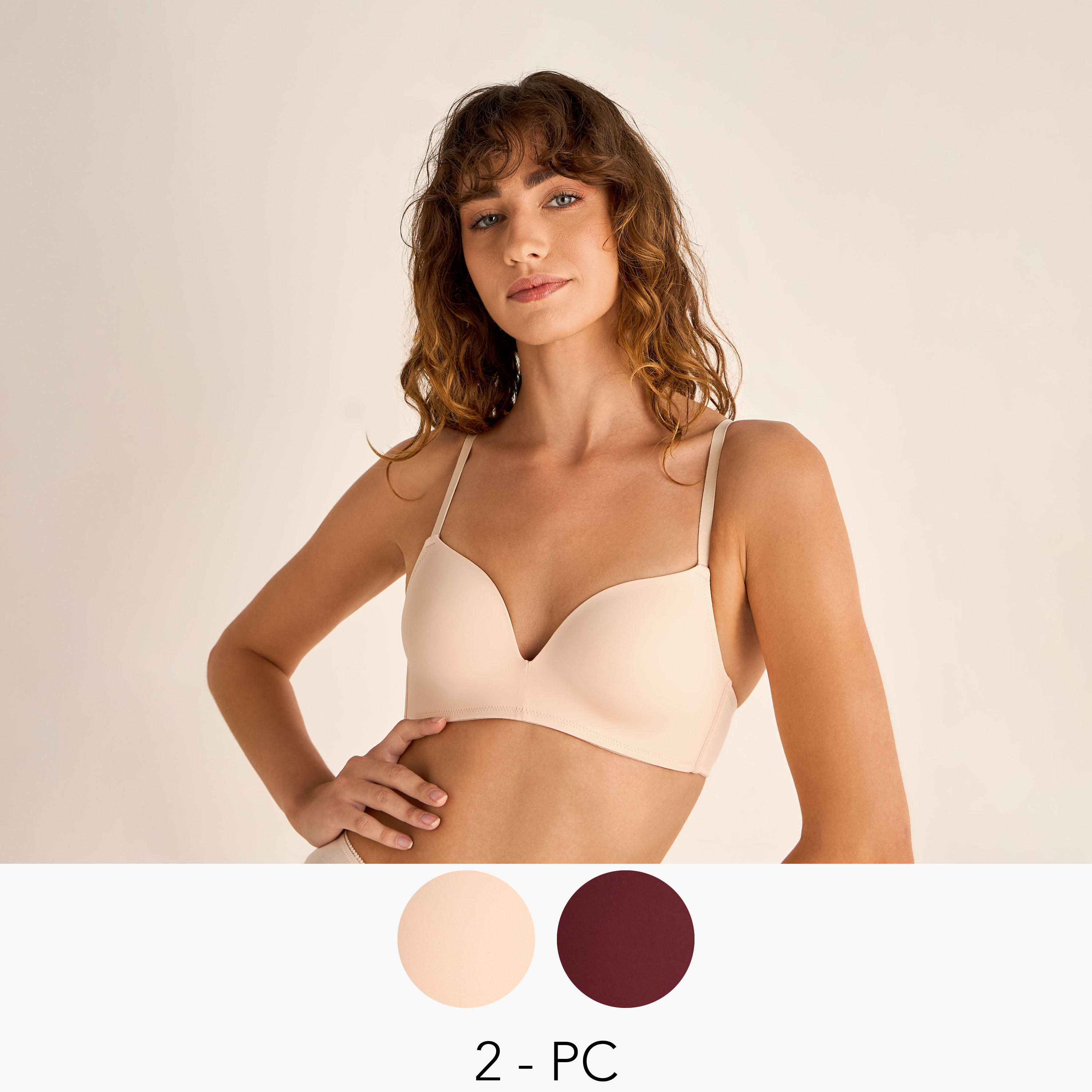 Set of 2 - Non-Wired Bra with Hook and Eye Closure-women-clothing-lingerie-bras-image-1