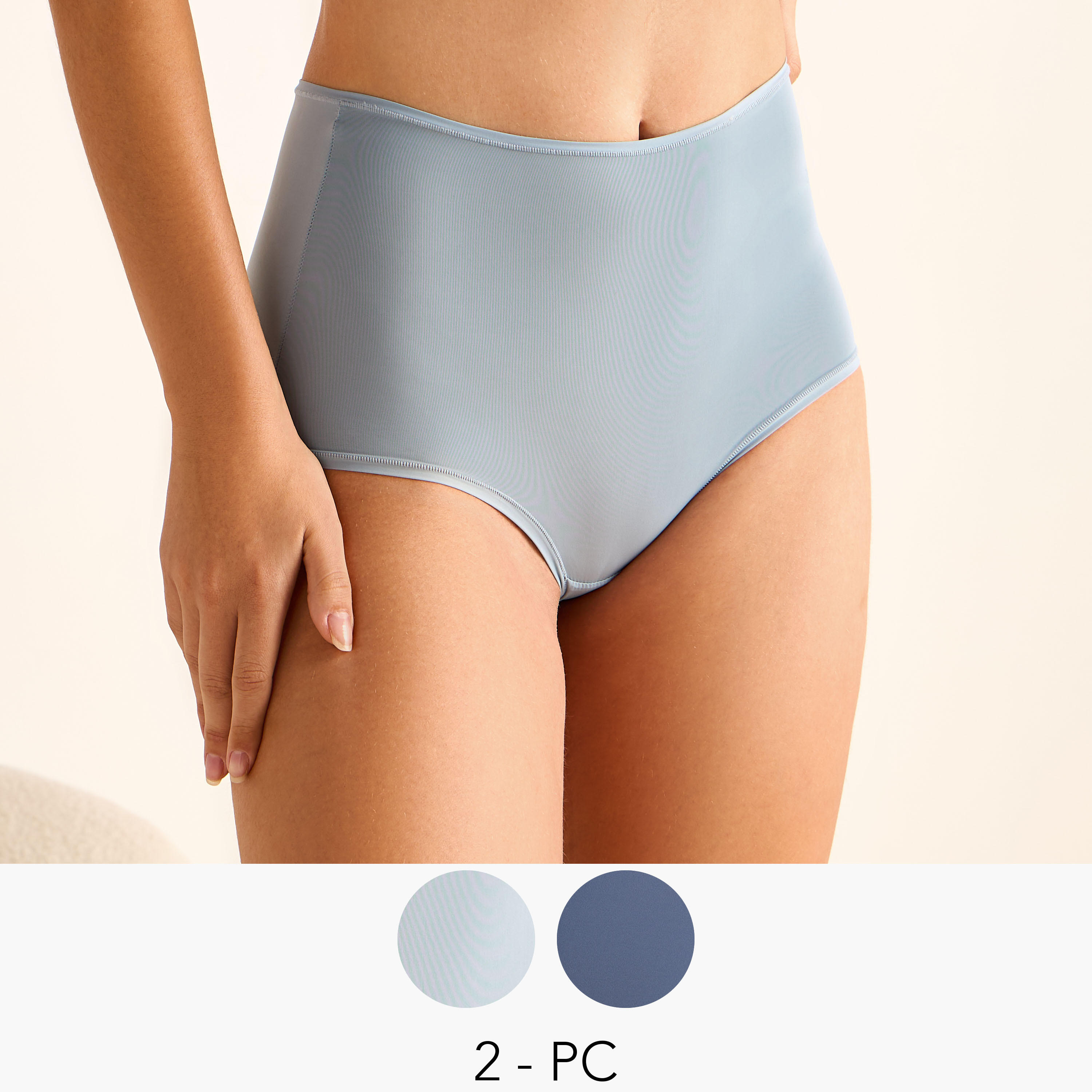 سروايل داخلية كاملة ألياف دقيقة بخصر مرتفع - طقم من قطعتين-women-clothing-lingerie-panties-image-1