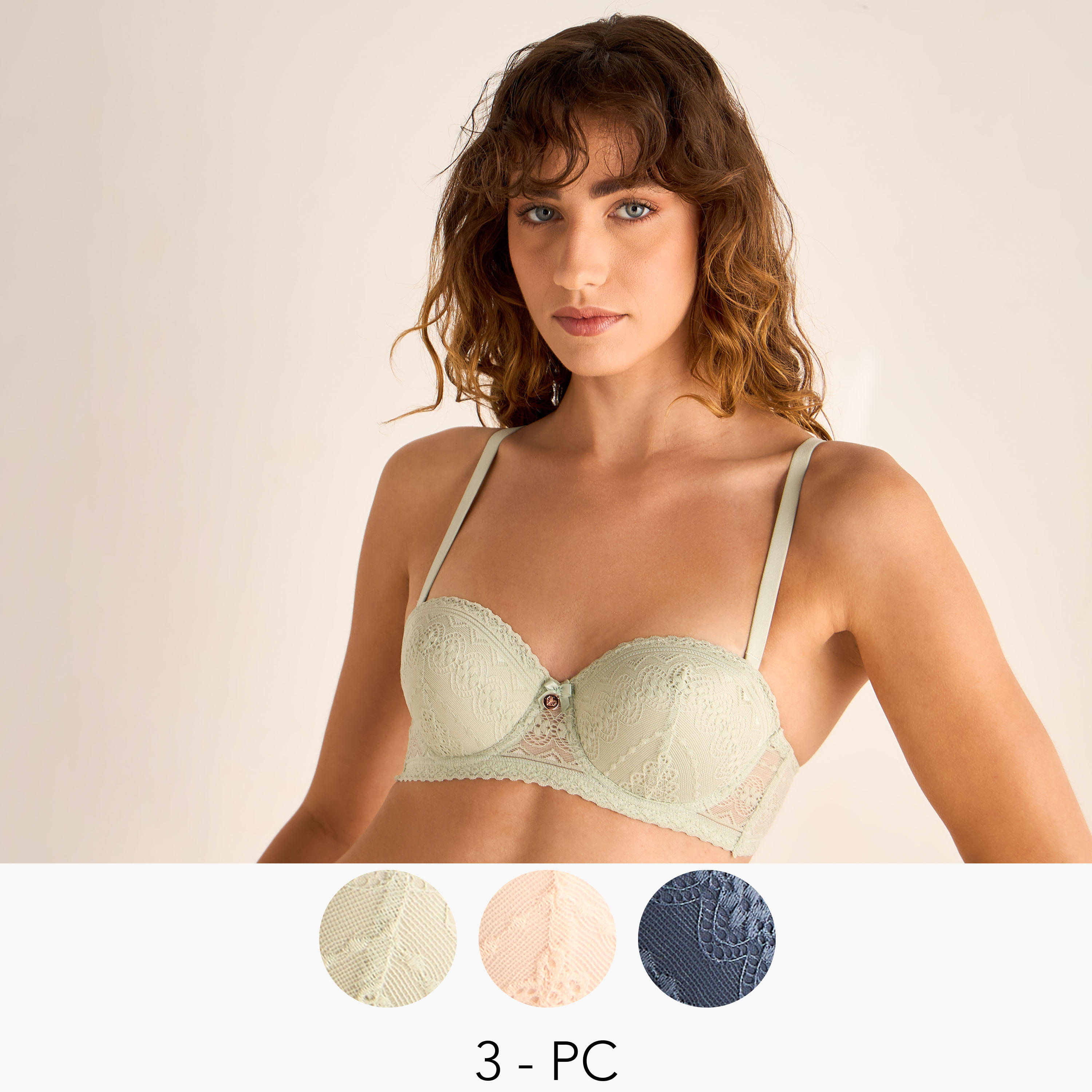 Set of 3 - Lace Detail Balconette Bra-women-clothing-lingerie-bras-image-1