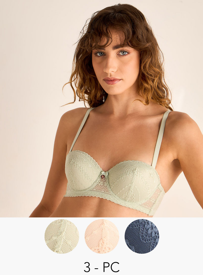 Set of 3 - Lace Detail Balconette Bra-women-clothing-lingerie-bras-image-1