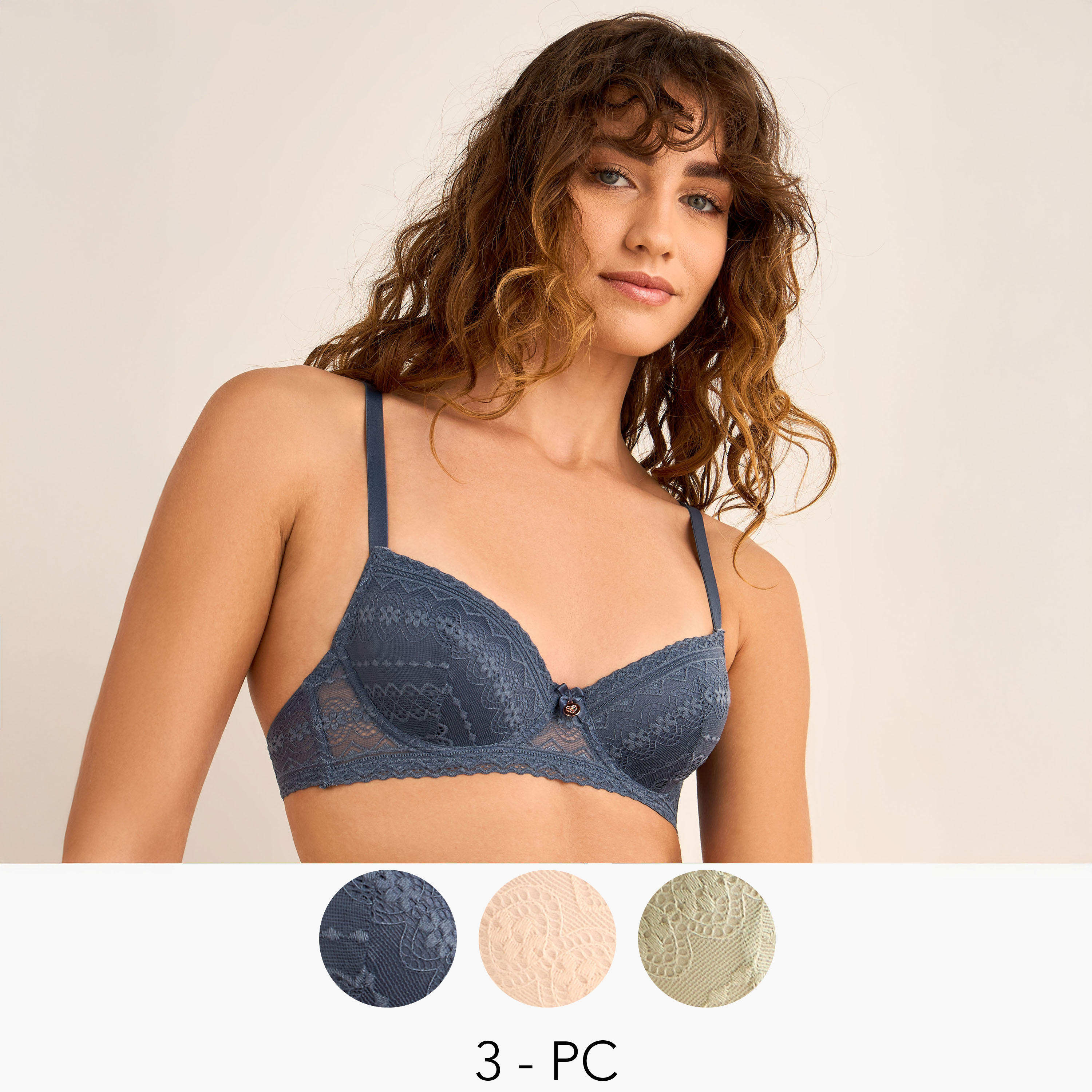 Set of 3 - Lace Detail Demi Bra-women-clothing-lingerie-bras-image-1