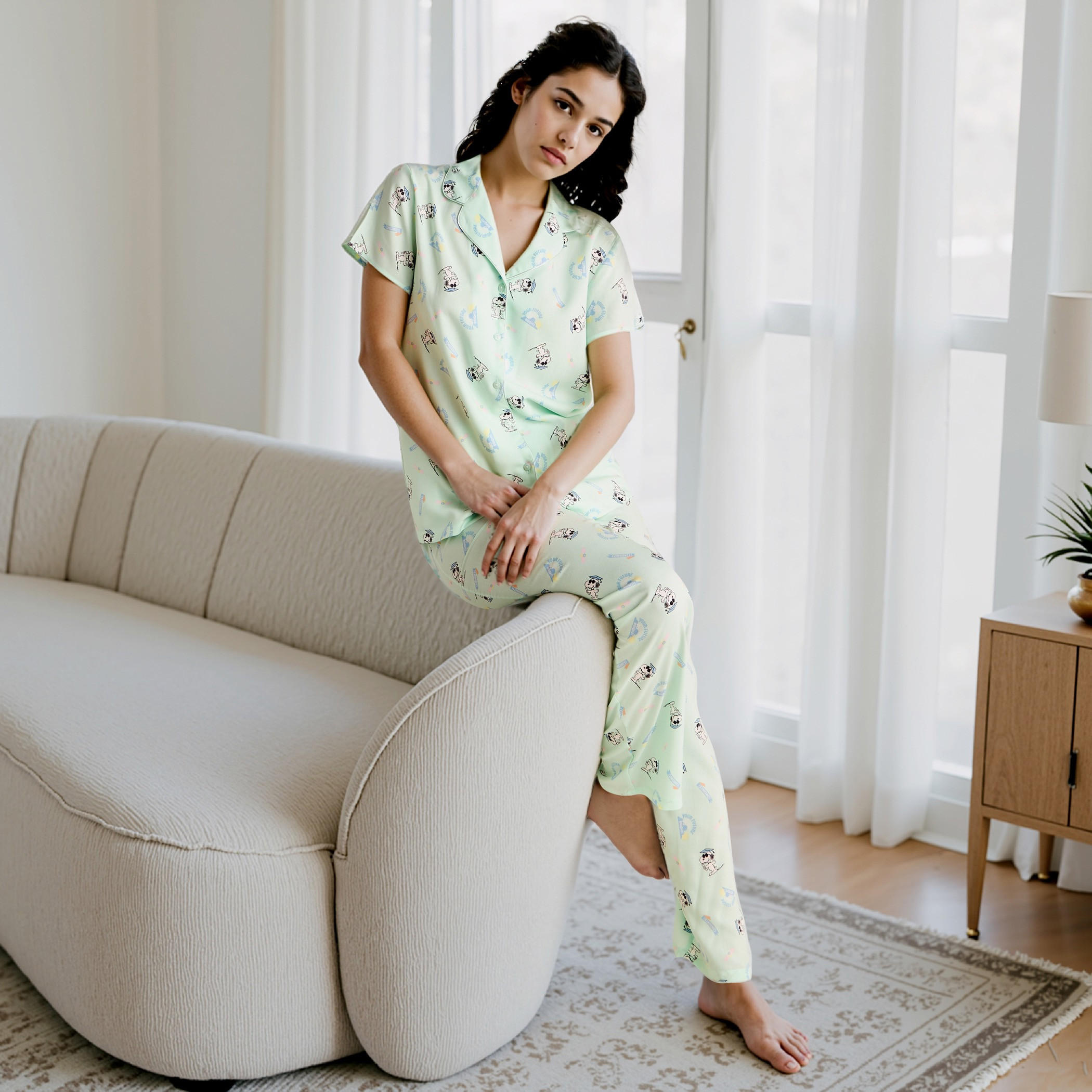 طقم بيجاما بطبعات سنوبي-women-clothing-nightwear-pyjamas-longsets-image-7