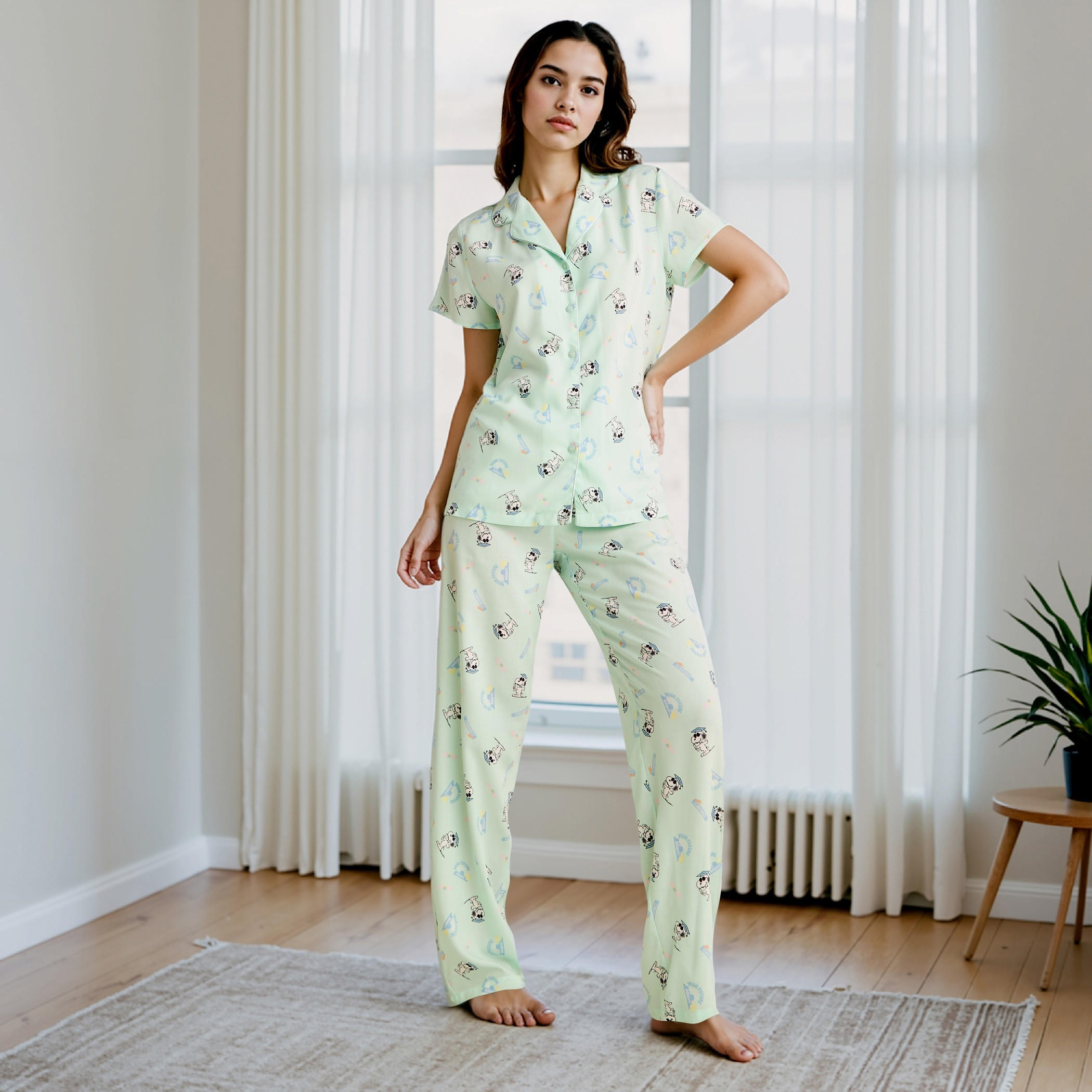 طقم بيجاما بطبعات سنوبي-women-clothing-nightwear-pyjamas-longsets-image-7
