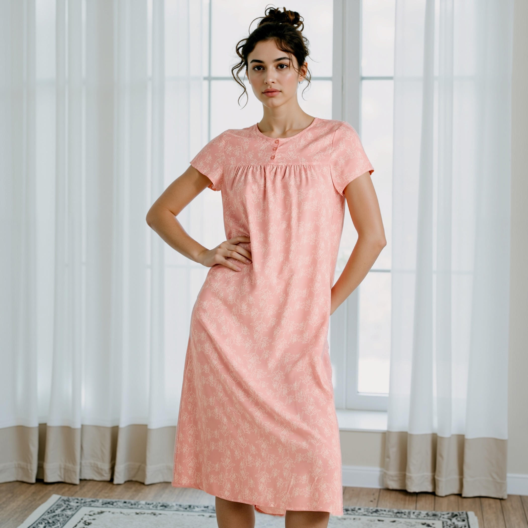 Floral Print Viscose Night Dress-women-clothing-nightwear-nighties-image-1