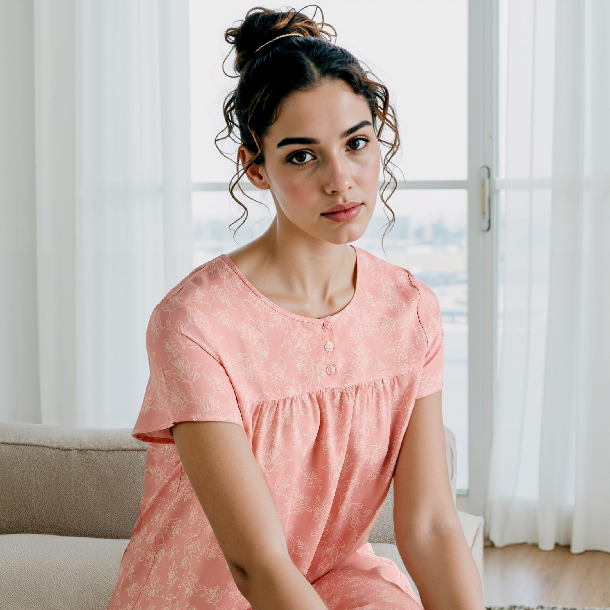 Floral Print Viscose Night Dress-women-clothing-nightwear-nighties-image-4