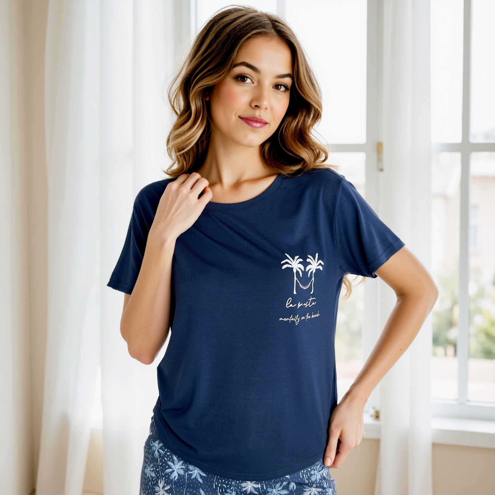 Graphic Print Viscose T-shirt and Pyjama Set-women-clothing-nightwear-pyjamas-longsets-image-2