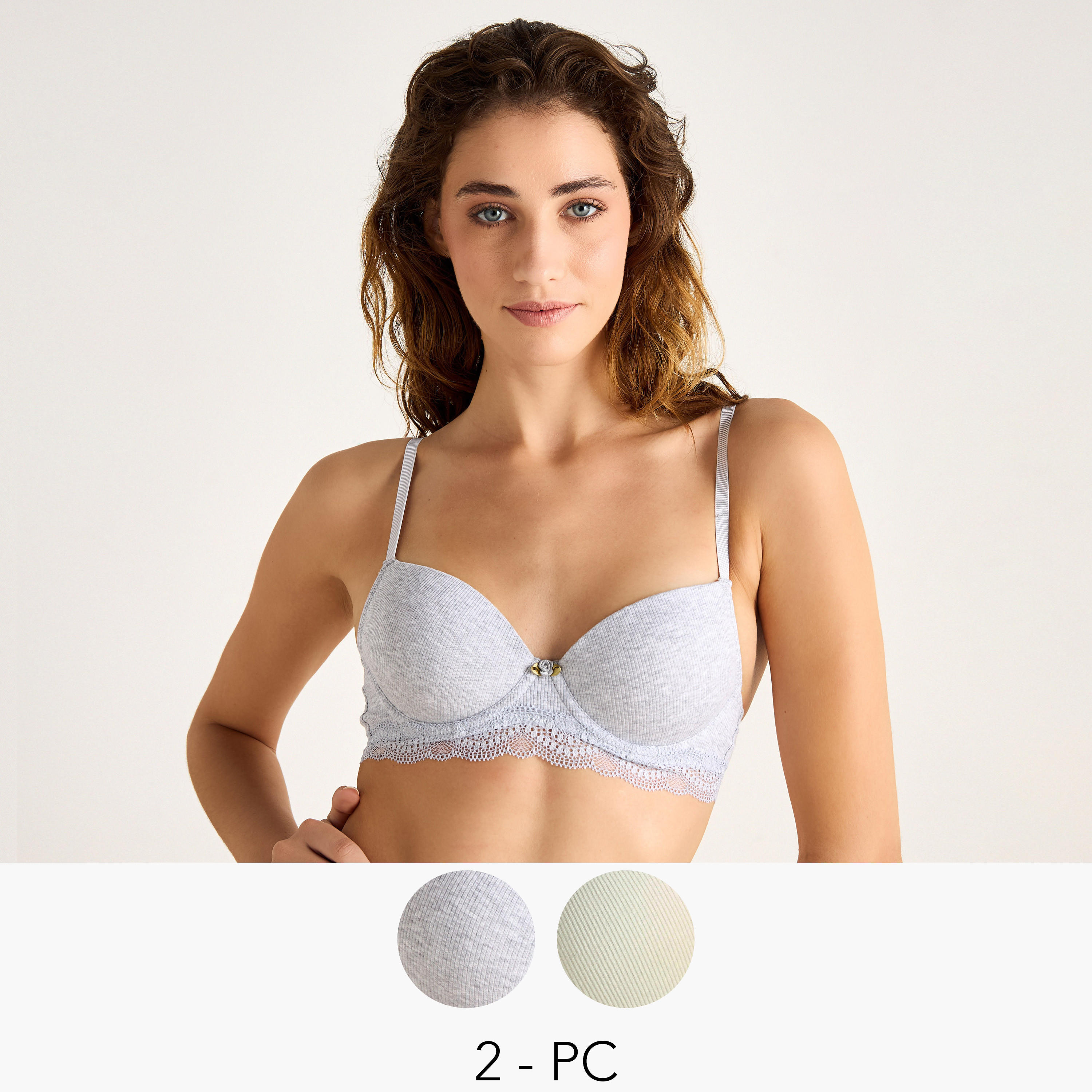 Set of 2 - Ribbed Push-Up Bra with Lace Trim-women-clothing-lingerie-bras-image-1