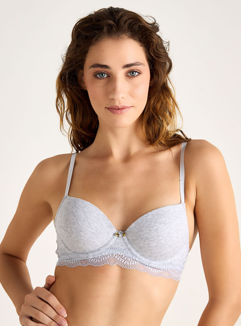 Set of 2 - Ribbed Push-Up Bra with Lace Trim-women-clothing-lingerie-bras-image-2