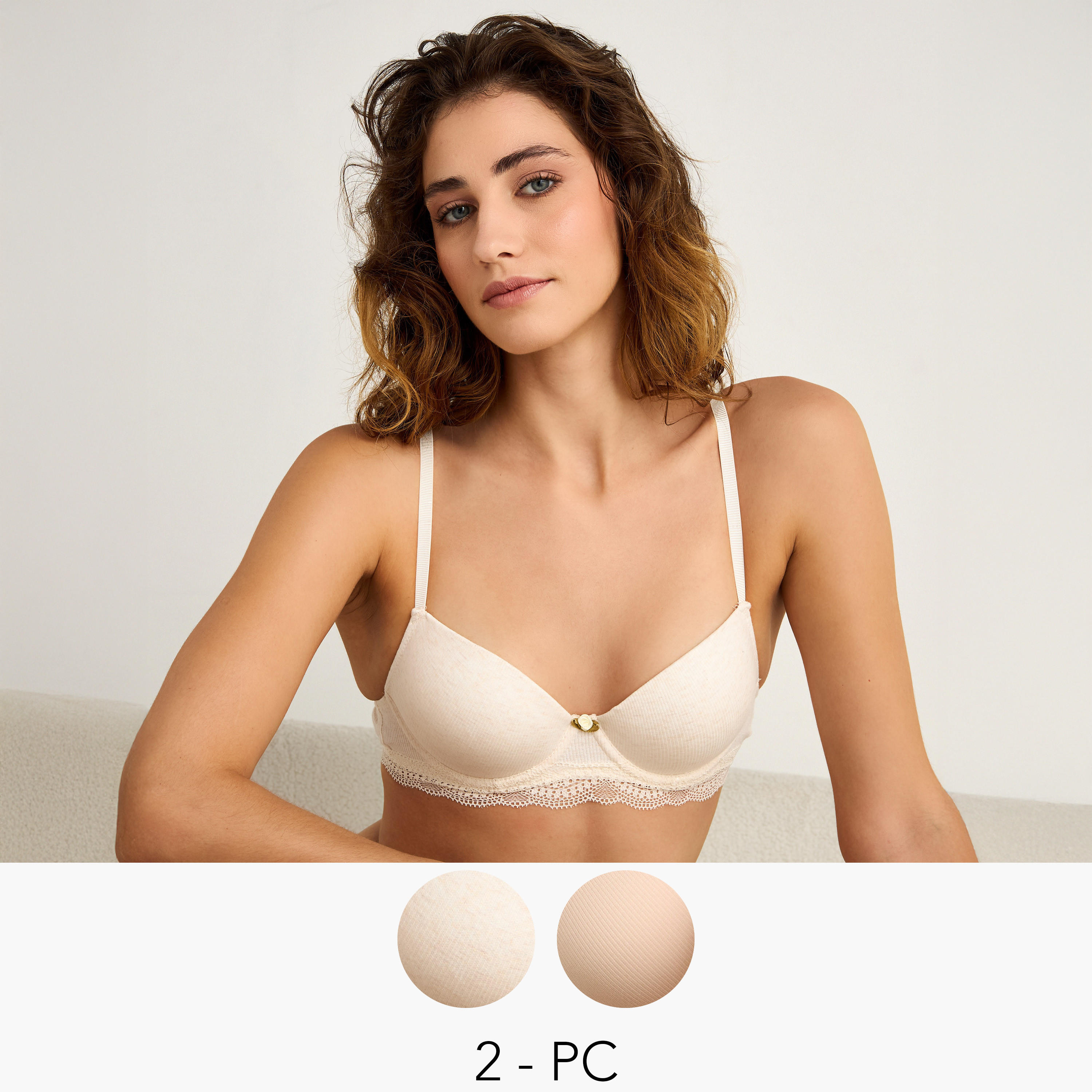Set of 2 - Ribbed Push-Up Bra with Lace Trim-women-clothing-lingerie-bras-image-1