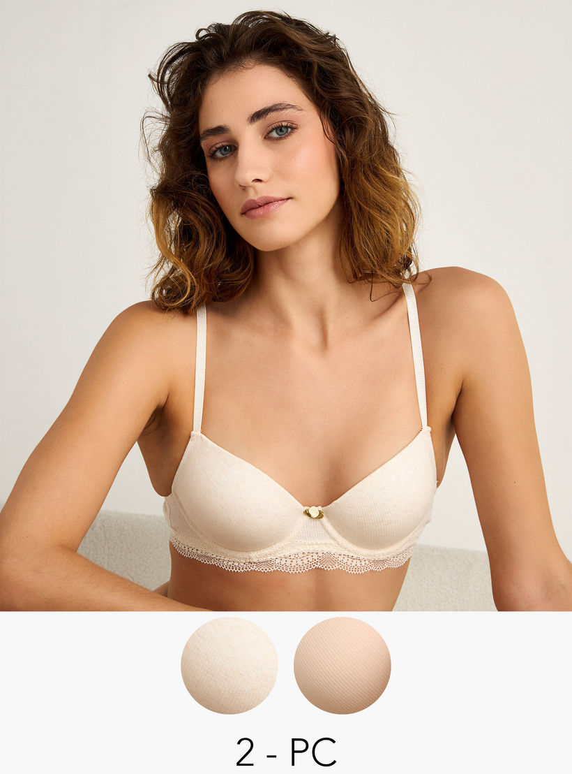 Set of 2 - Ribbed Push-Up Bra with Lace Trim-women-clothing-lingerie-bras-image-1