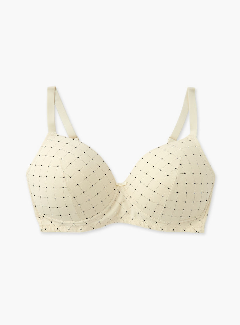 Printed Non-Wired Bra with Hook and Eye Closure-women-clothing-lingerie-bras-image-1