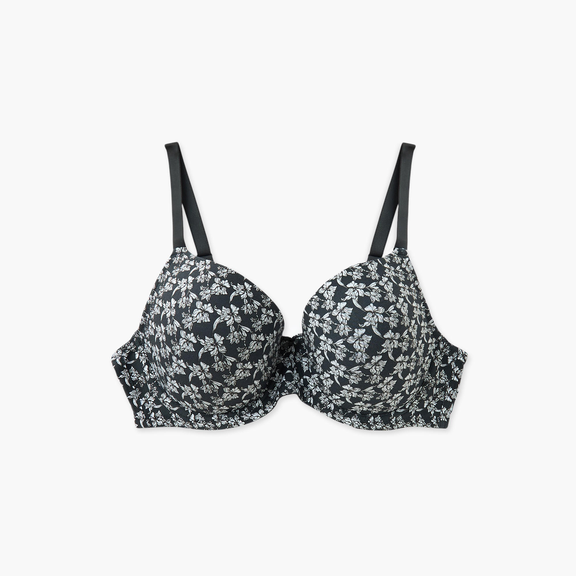 Floral Print Wired Demi Bra with Hook and Eye Closure-women-clothing-lingerie-bras-image-1