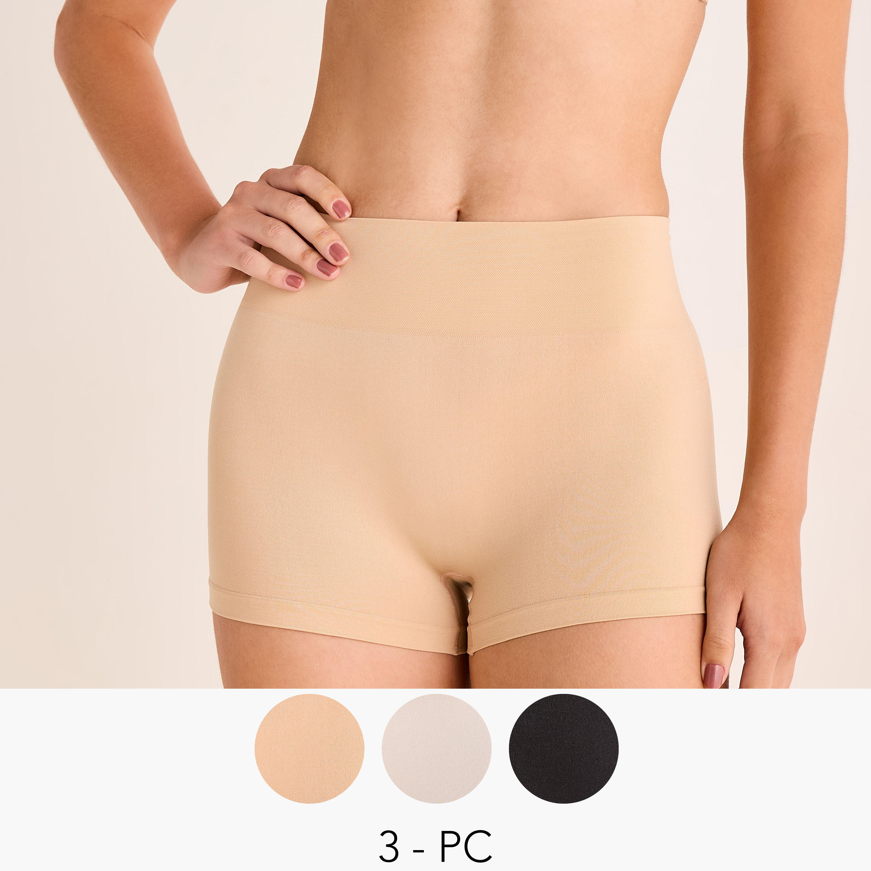 سراويل مشد بوي شورت بخصر مطاطي - طقم من 3 قطع-women-clothing-lingerie-shapewear-image-1