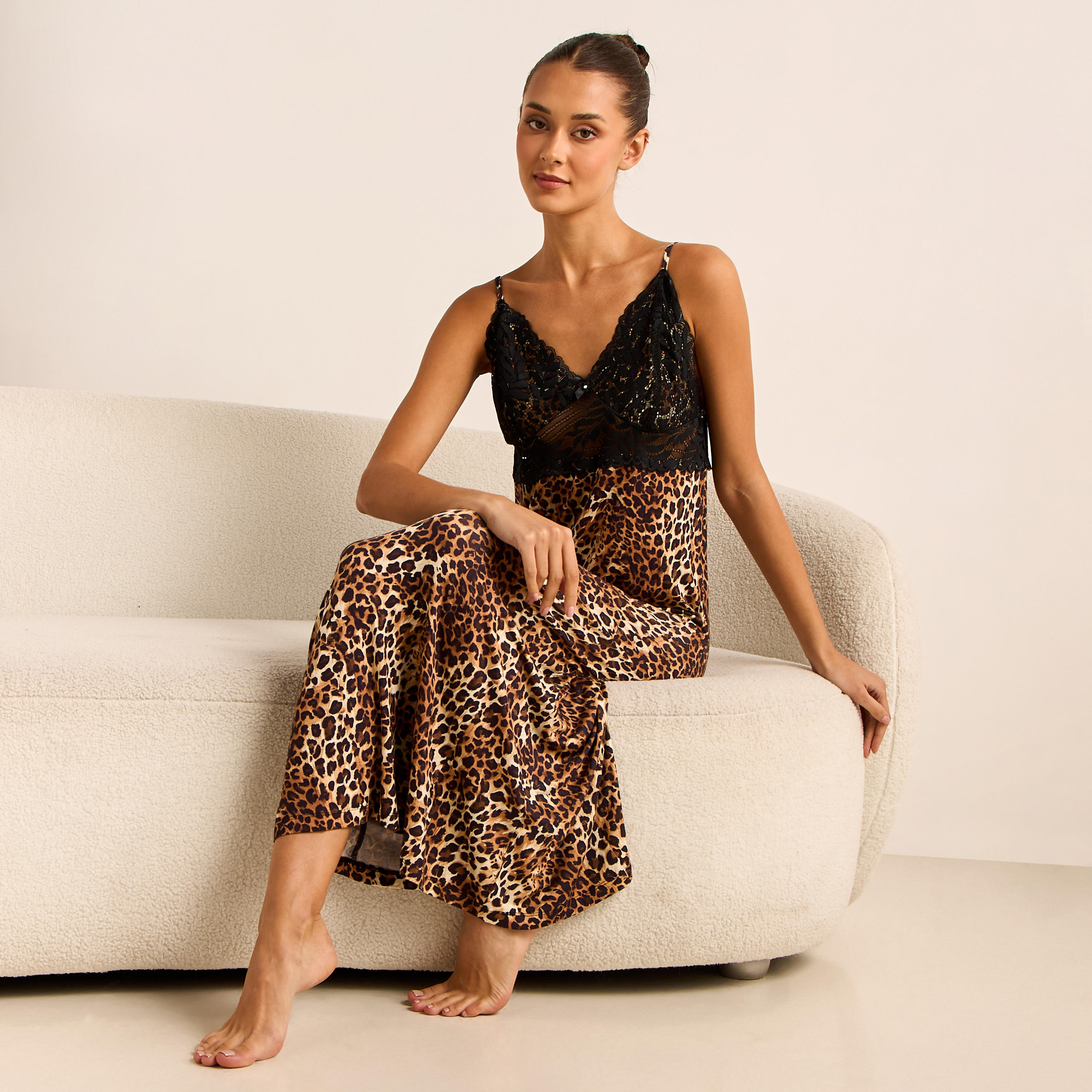Leopard Print Sleeveless Night Dress with V-neck-women-clothing-nightwear-nighties-image-2