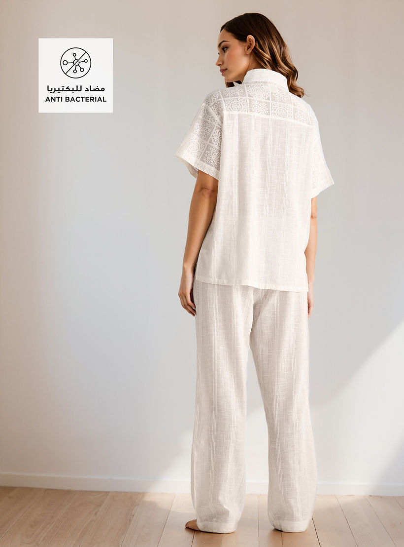 Crochet Detail Shirt and Pyjama Set-women-clothing-nightwear-pyjamas-longsets-image-2