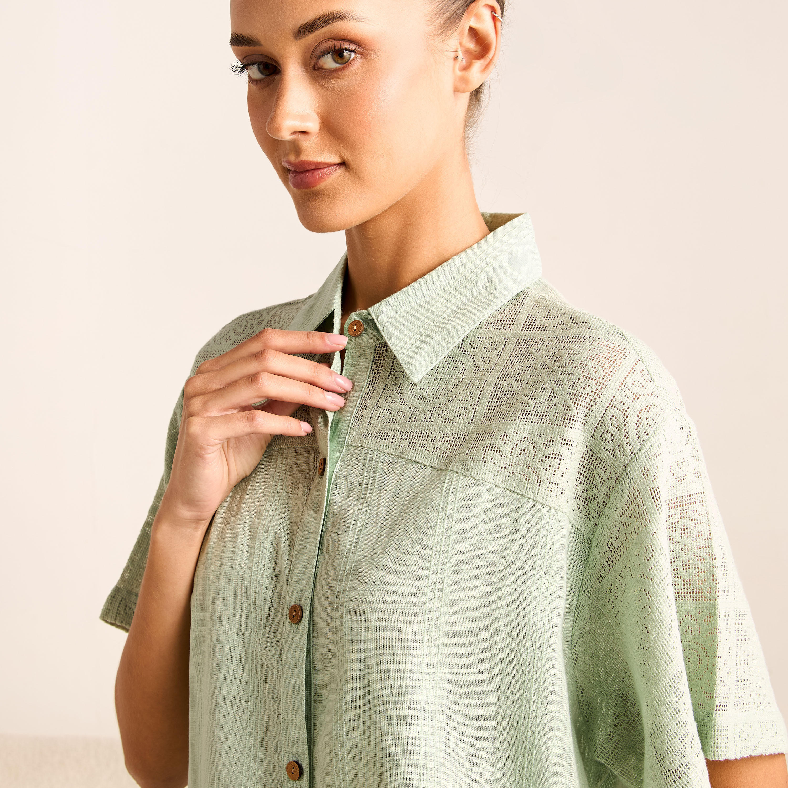 Crochet Detail Shirt and Pyjama Set-women-clothing-nightwear-pyjamas-longsets-image-6