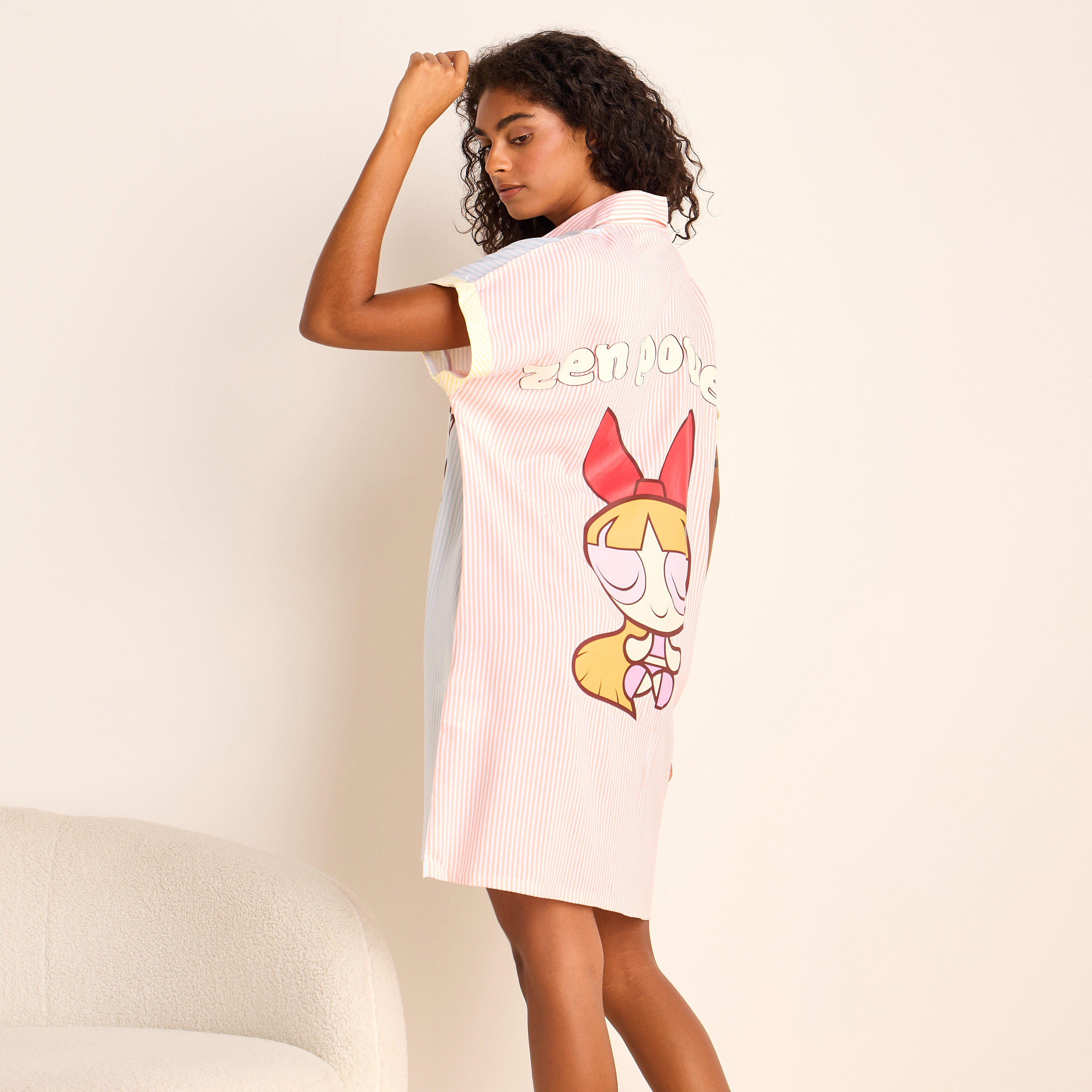 Powerpuff Girls Print Viscose Sleepshirt-women-clothing-nightwear-nighties-image-1