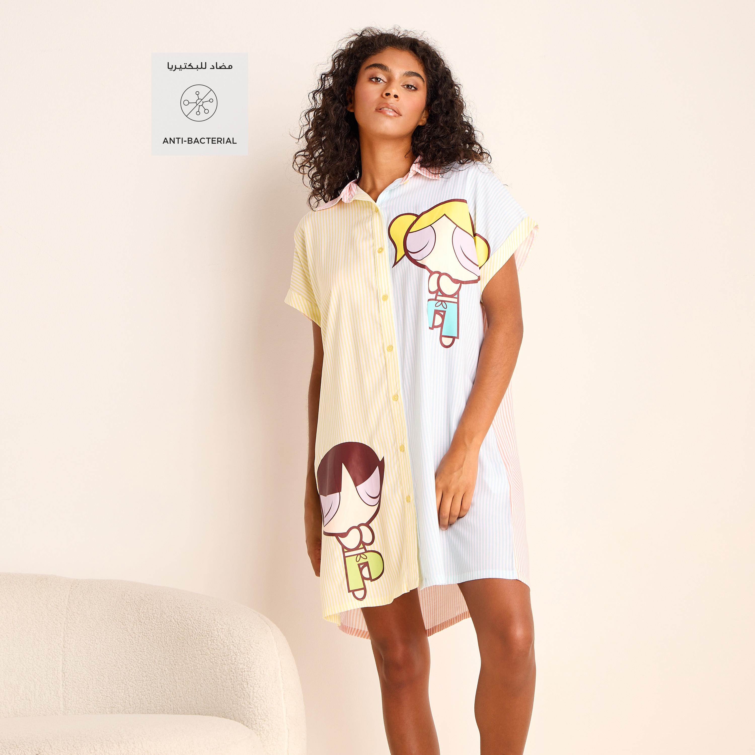 Powerpuff Girls Print Viscose Sleepshirt-women-clothing-nightwear-nighties-image-2