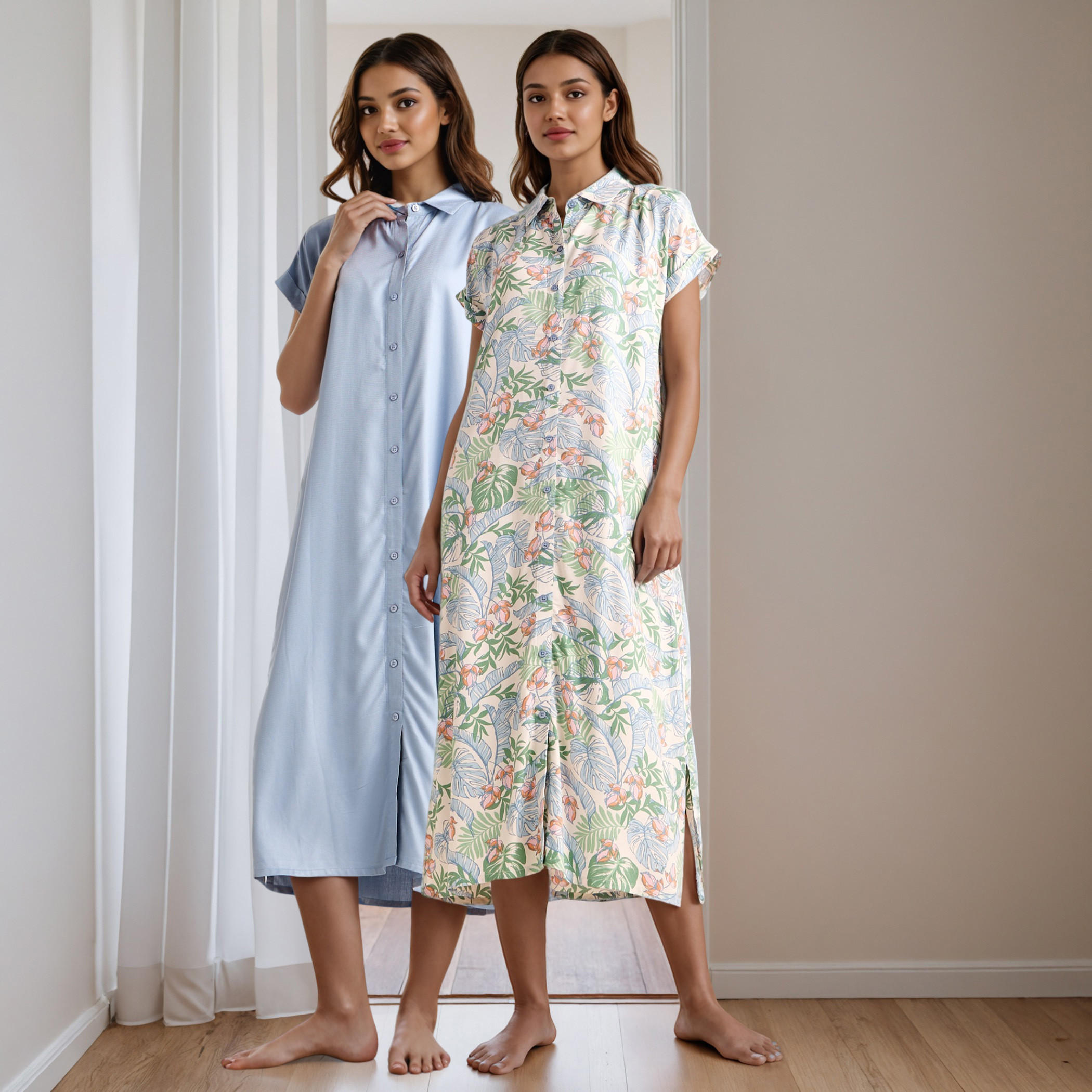 Set of 2 - Assorted Viscose Night Dress-women-clothing-nightwear-nighties-image-1