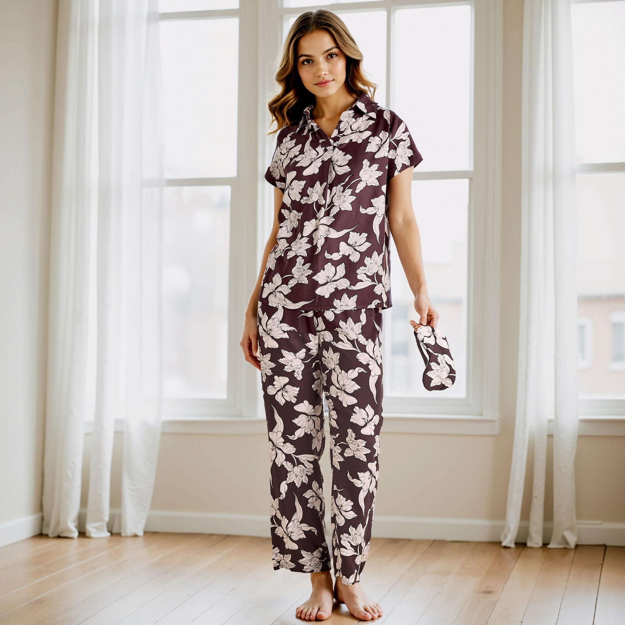 طقم بيجاما بطبعات زهرية-women-clothing-nightwear-pyjamas-longsets-image-1