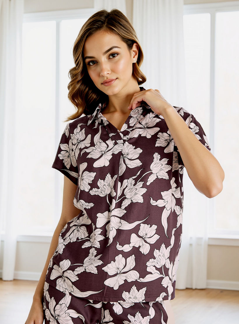 طقم بيجاما بطبعات زهرية-women-clothing-nightwear-pyjamas-longsets-image-3