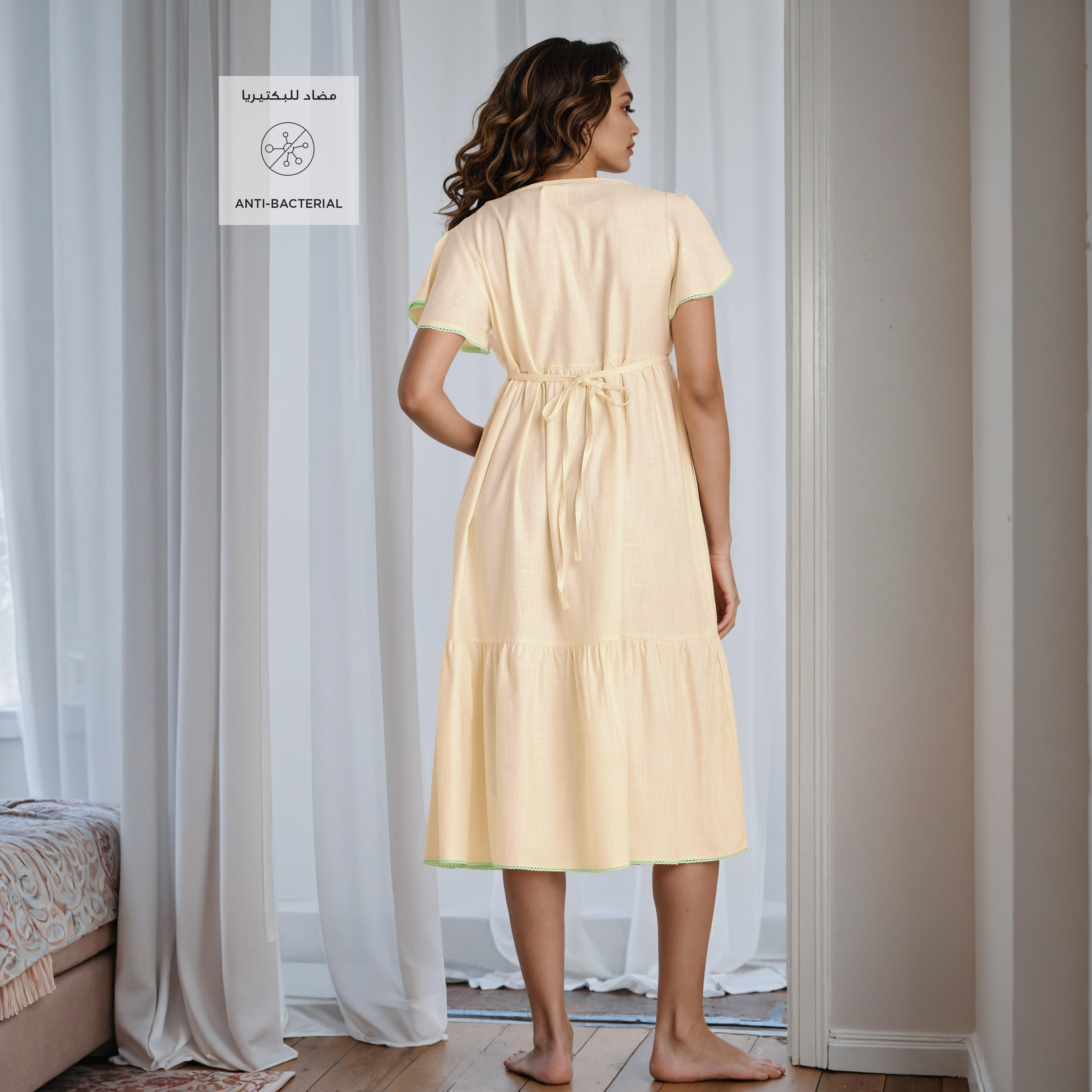 Embroidered Tiered Viscose Night Dress with Short Flared Sleeves-women-clothing-nightwear-nighties-image-2