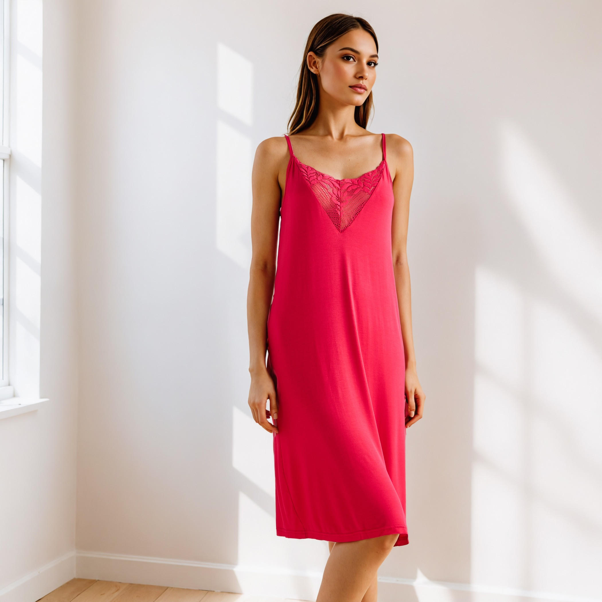 Lace Detail Night Dress with Adjustable Straps-women-clothing-nightwear-nighties-image-1
