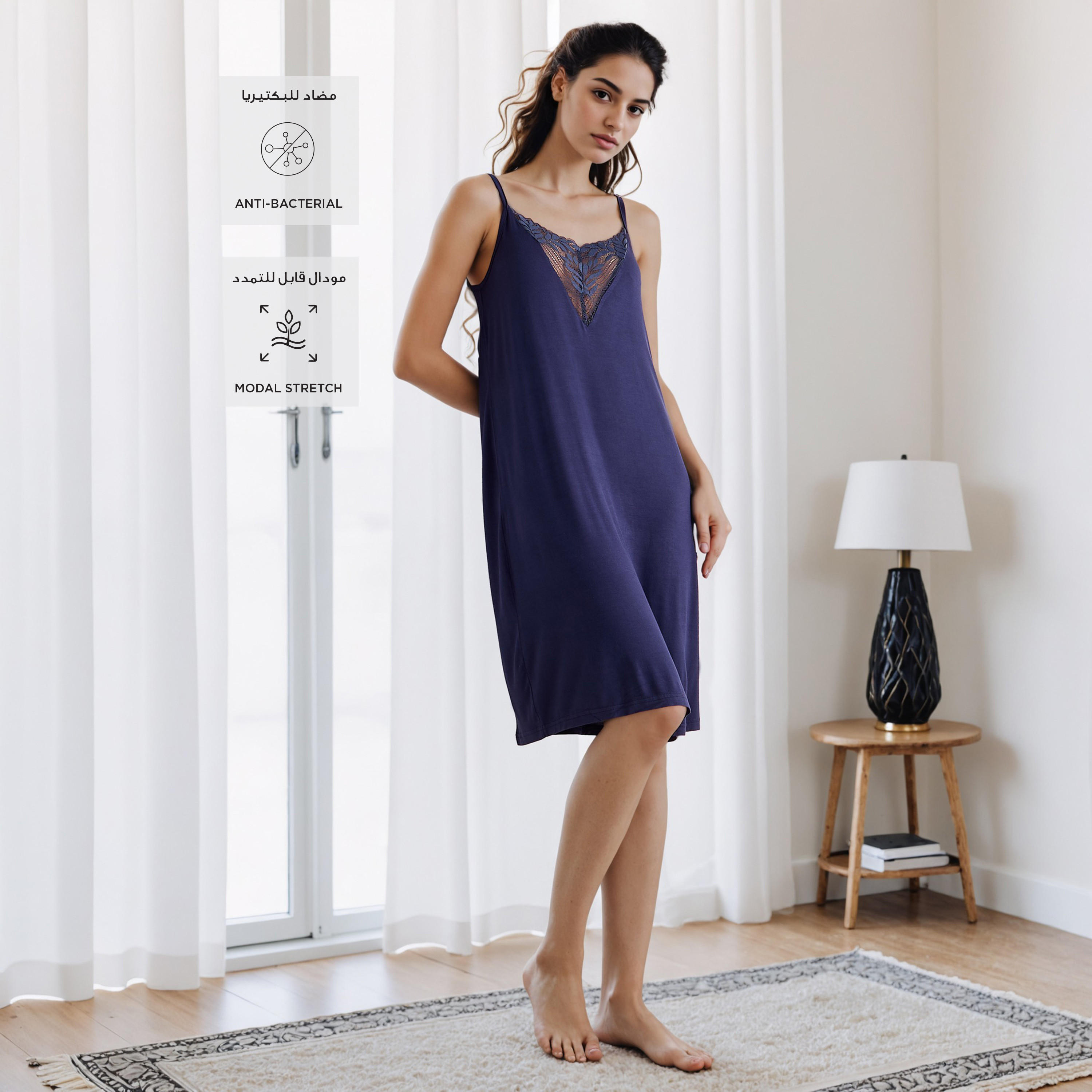 Lace Detail Night Dress with Adjustable Straps-women-clothing-nightwear-nighties-image-2