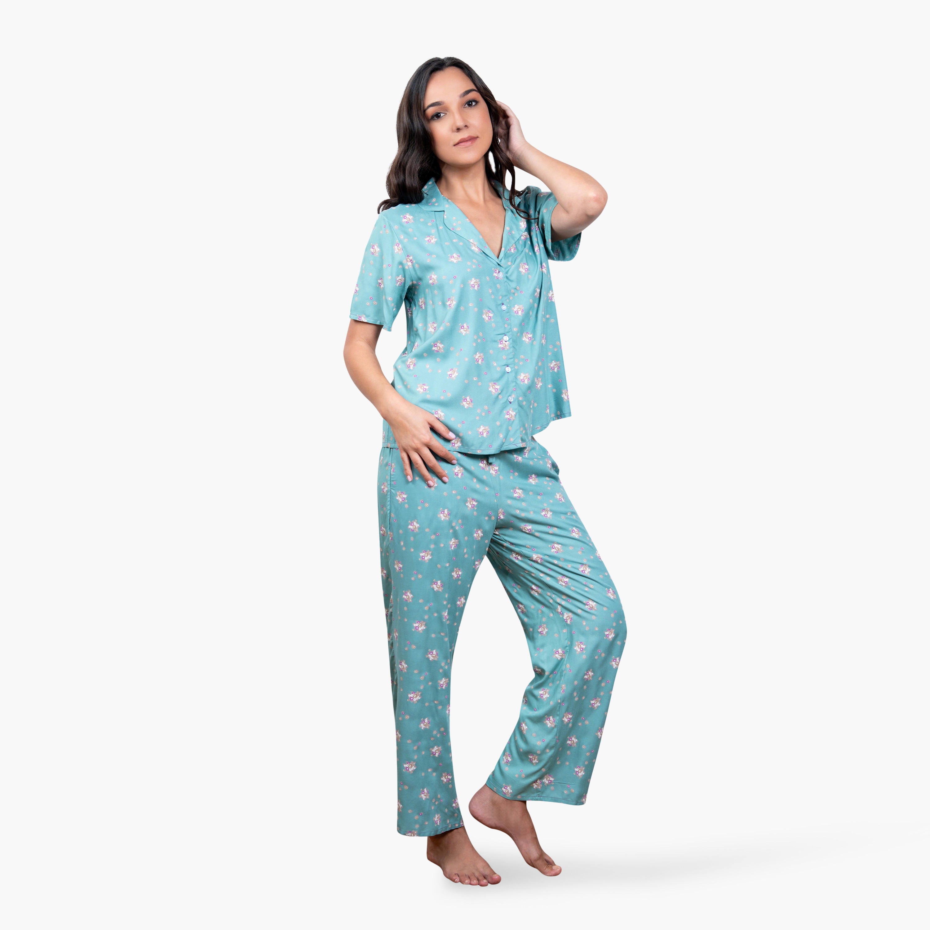 Floral Print Rayon Pyjama Set-women-clothing-nightwear-pyjamas-longsets-image-2