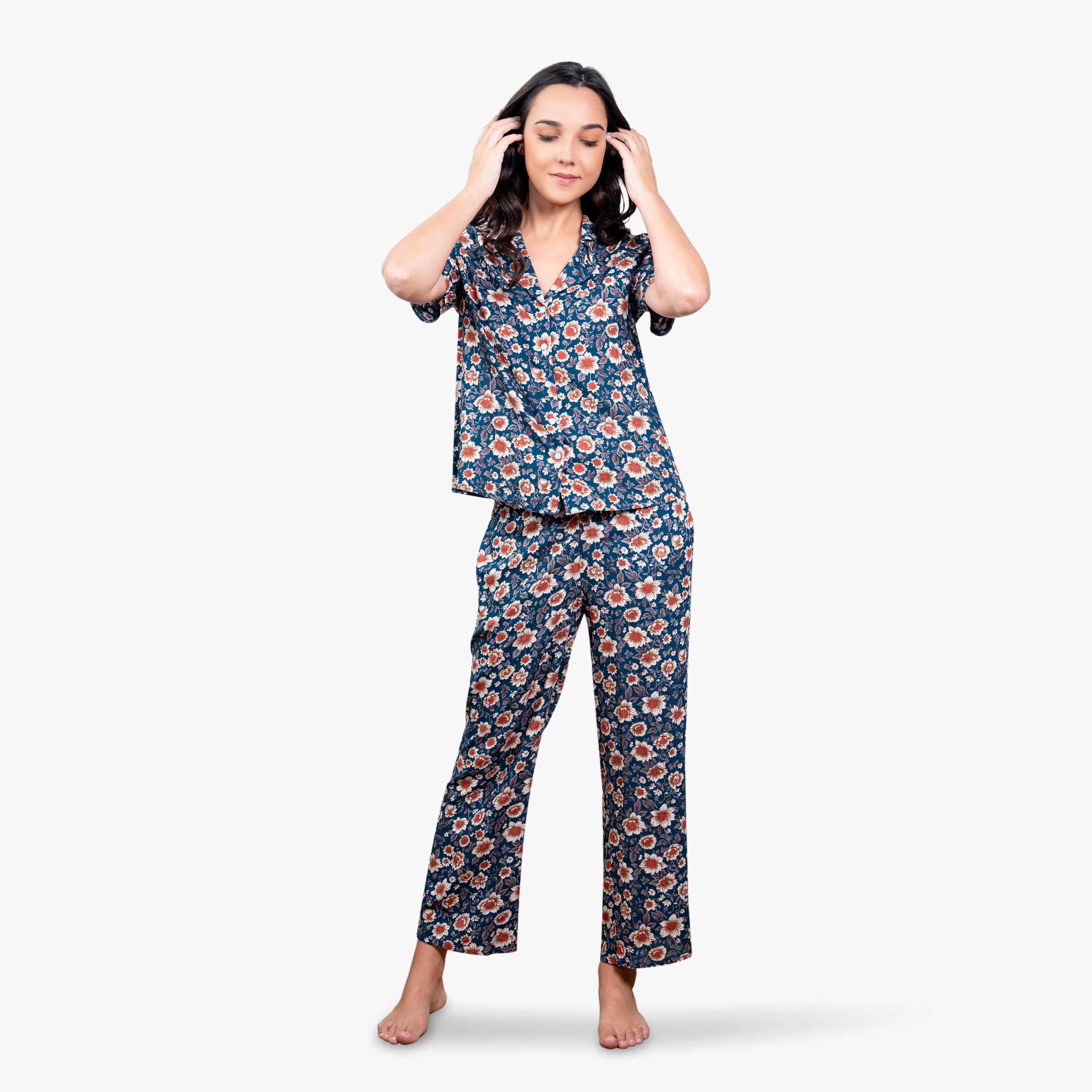 طقم بيجاما رايون بطبعات أزهار-women-clothing-nightwear-pyjamas-longsets-image-2