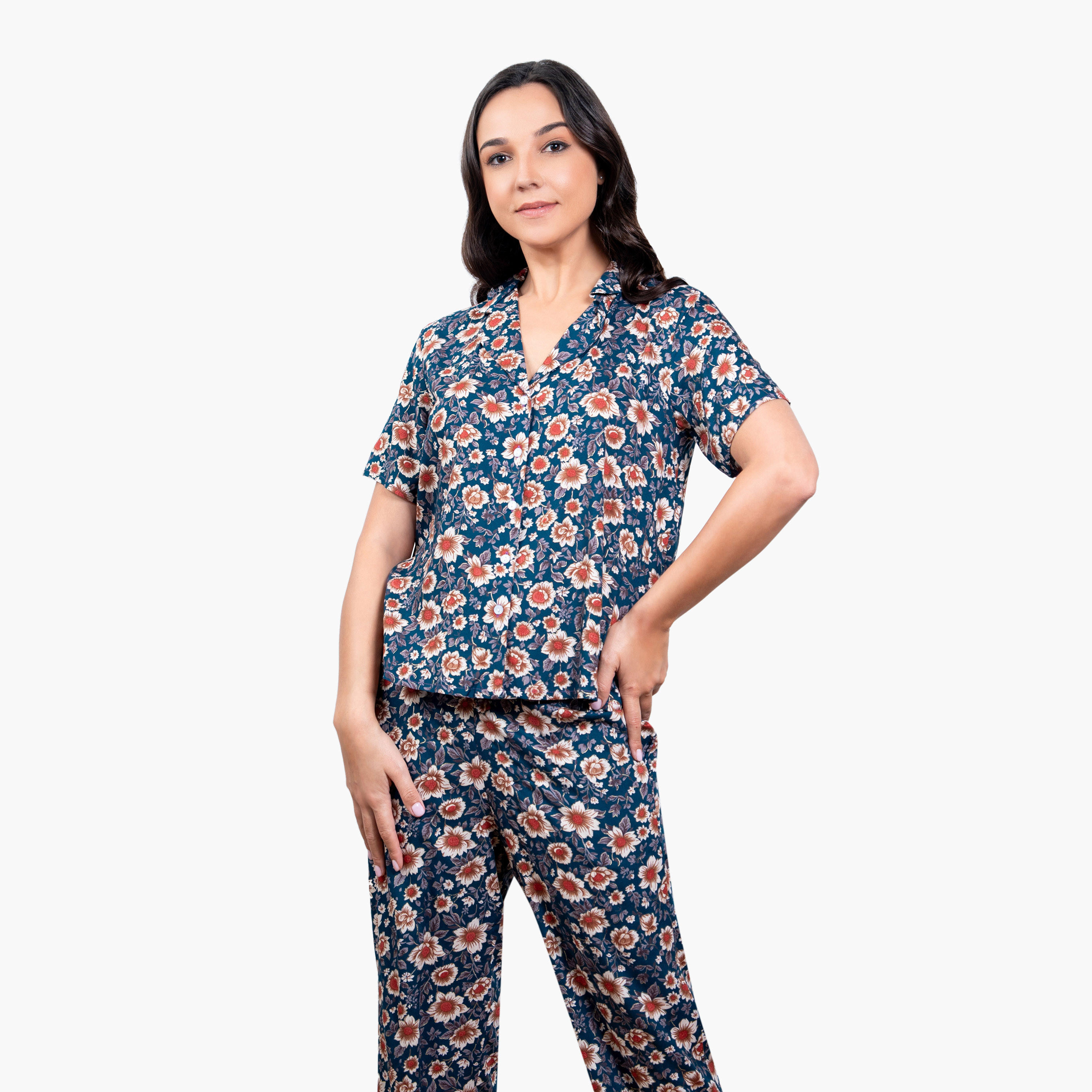 طقم بيجاما رايون بطبعات أزهار-women-clothing-nightwear-pyjamas-longsets-image-3