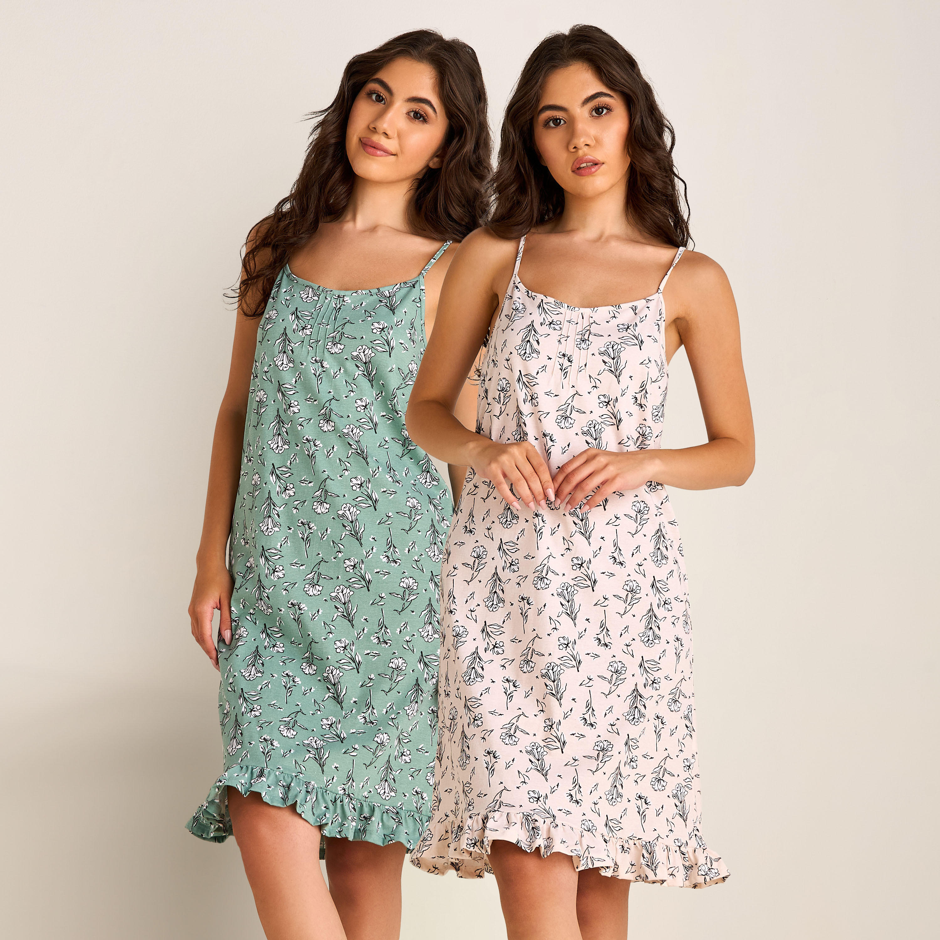 طقم فستان نوم قطعتين بطبعات أزهار-women-clothing-nightwear-nighties-image-1