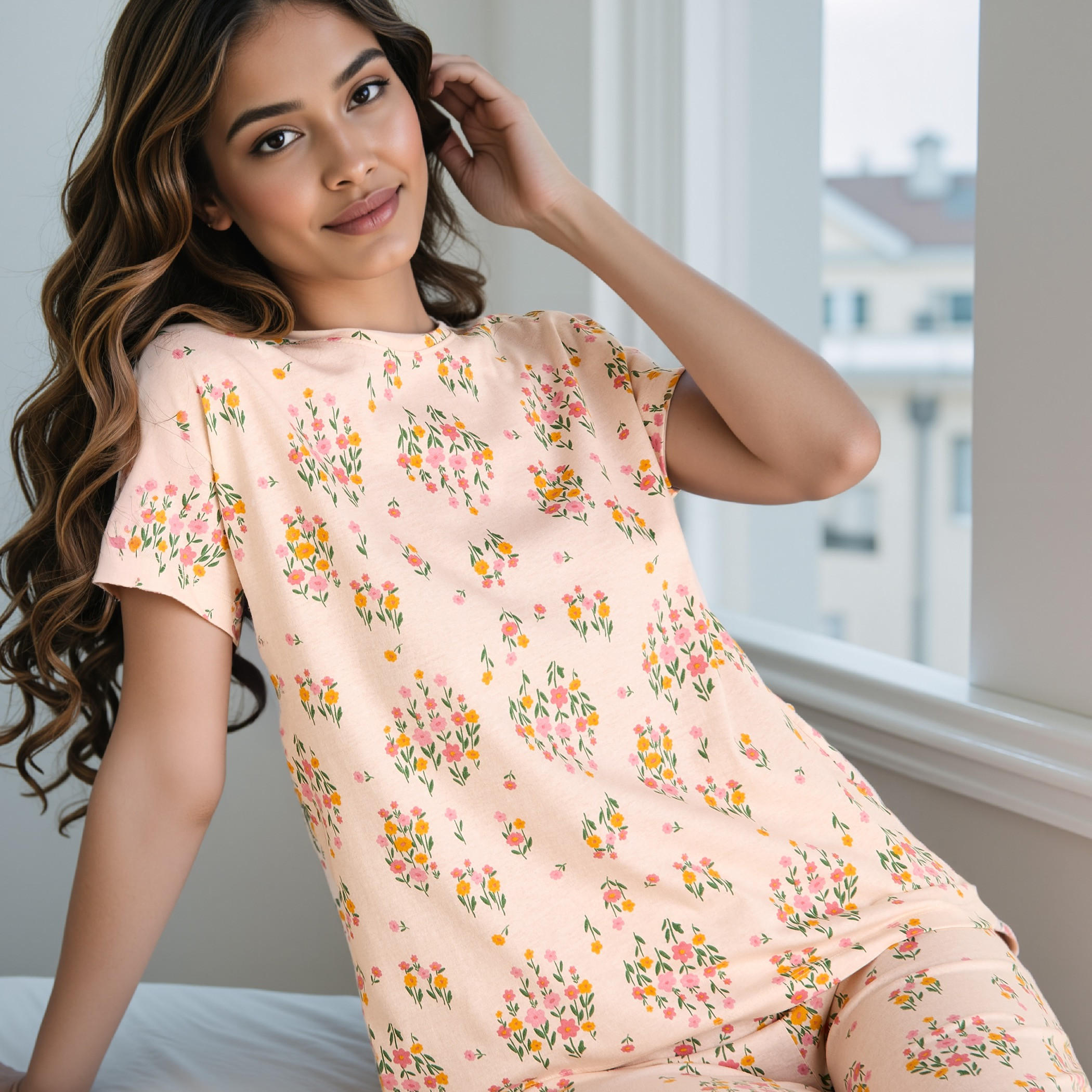 طقم بيجاما بطبعات أزهار-women-clothing-nightwear-pyjamas-longsets-image-3