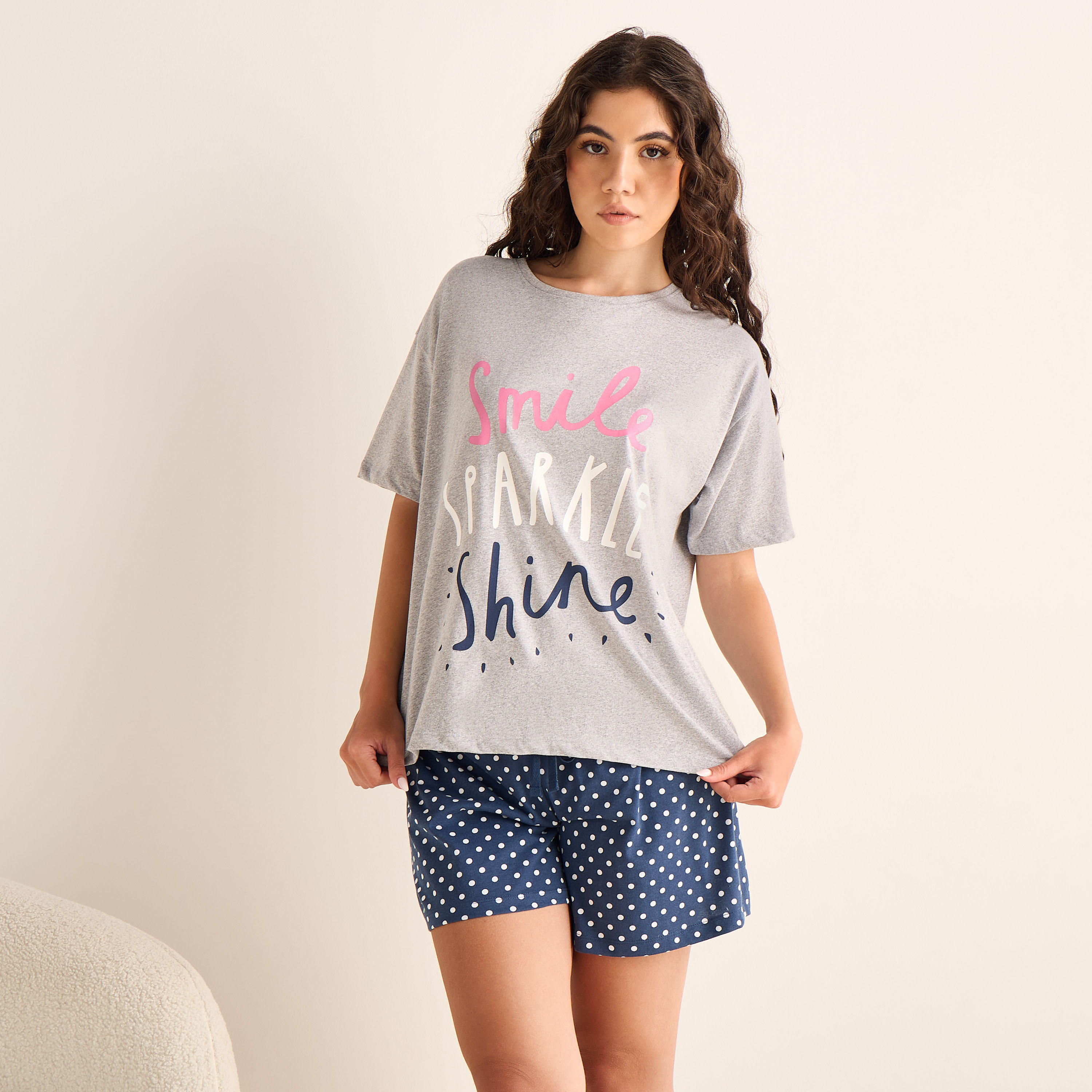Graphic Print T-shirt and Short Set-women-clothing-nightwear-pyjamas-shortsets-image-1