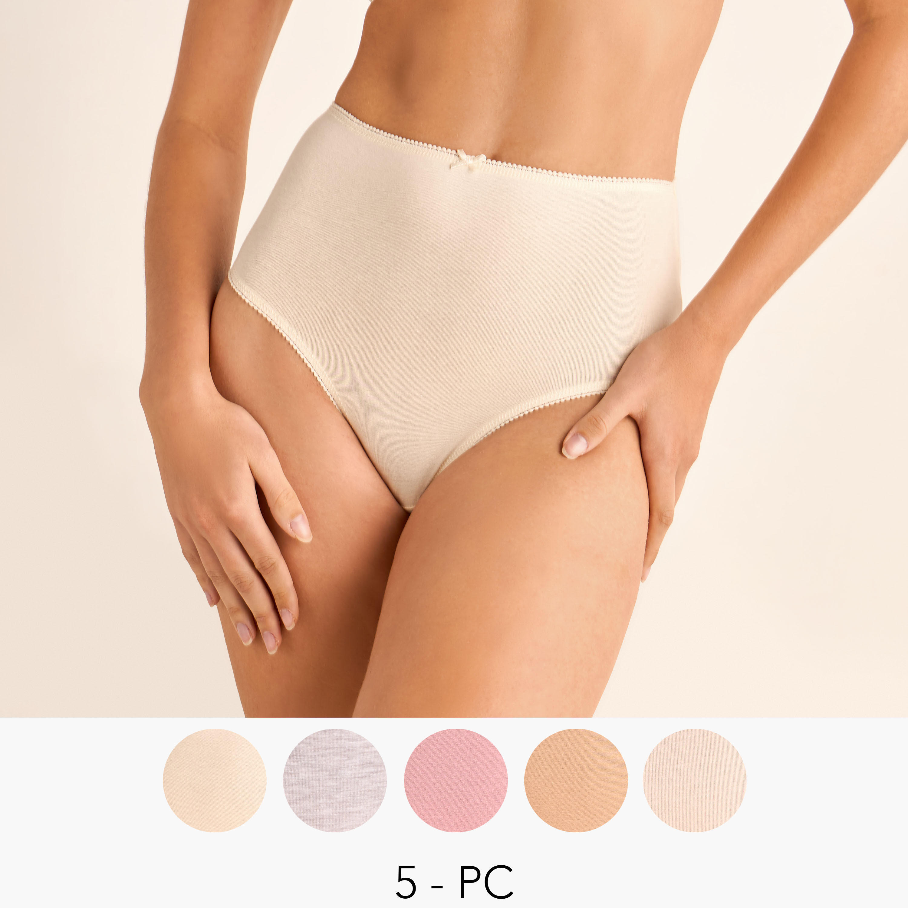 طقم سراويل داخلية كاملة بخصر مطاطي وتفاصيل فيونكة عدد 5-women-clothing-lingerie-panties-image-1